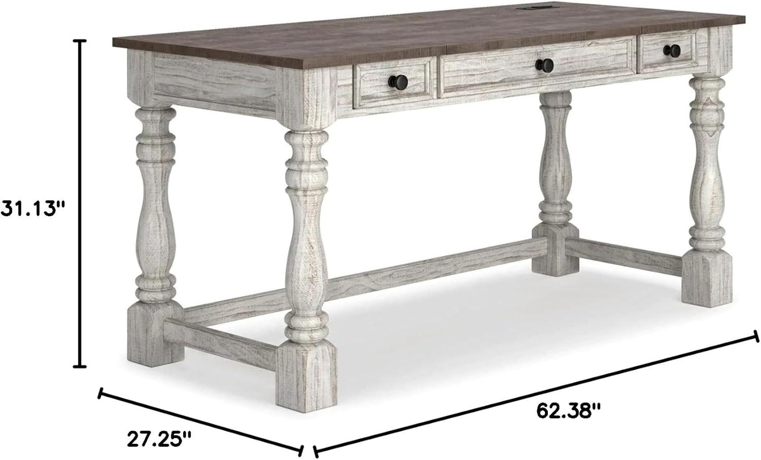 Transitional White and Gray Wood Home Office Desk with USB Ports