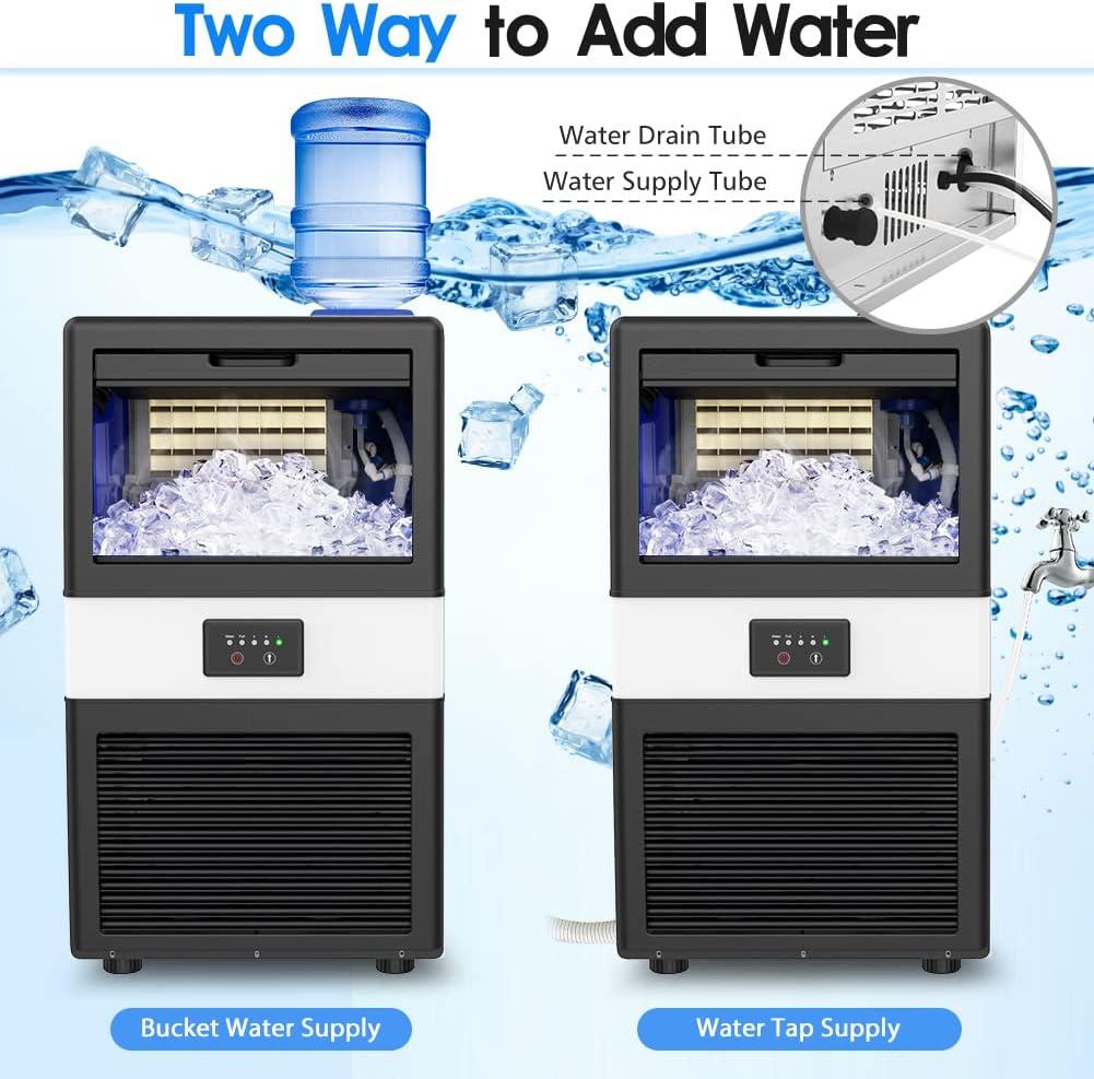 Commercial Ice Maker Machine, 70 LBS/24H Under Counter Large Ice Machine w/ 10 LBS Capacity Ice Storage Bin, 2 Water Inlet Modes, Freestanding & Built in Ice Maker for Bar/Home/Office/Shop, White