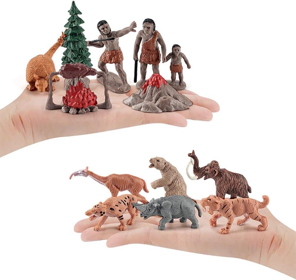 BLAPNK Realistic Prehistoric Animal and Primitive Figurines Moodel Toy 12 Pcs Ancient Smilodon Mammoth Human Figures Collection Playset Educational Toy Christmas Birthday Gift