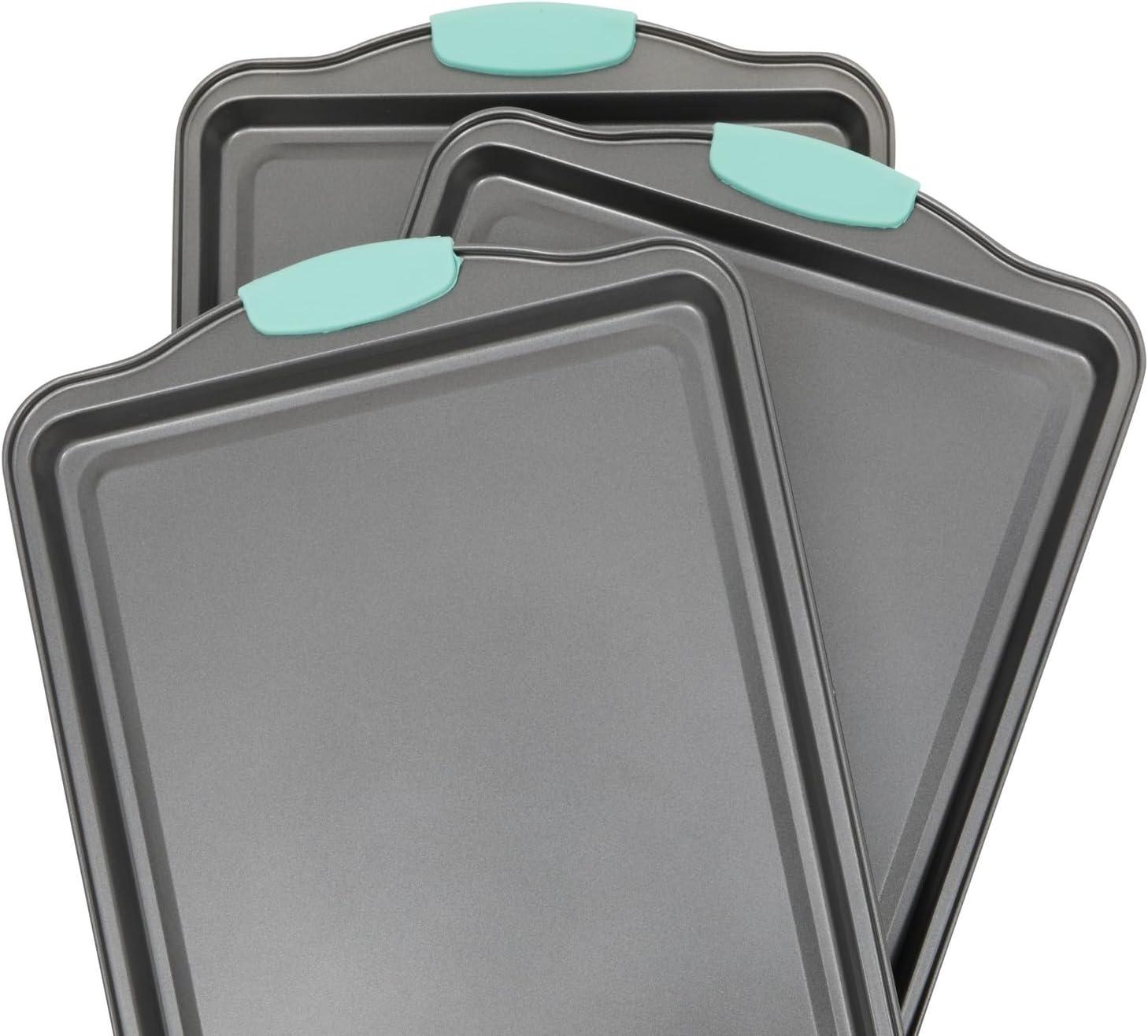 Set of 3 Nonstick Carbon Steel Cookie Sheets with Silicone Handles