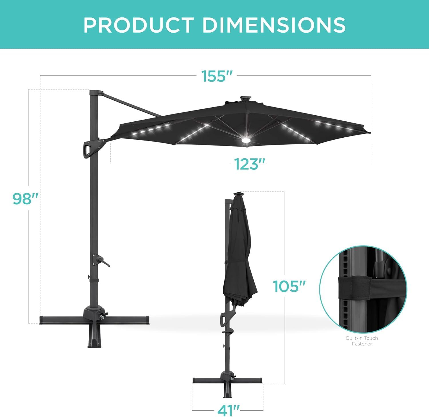 10ft Black Steel and Aluminum LED Cantilever Patio Umbrella