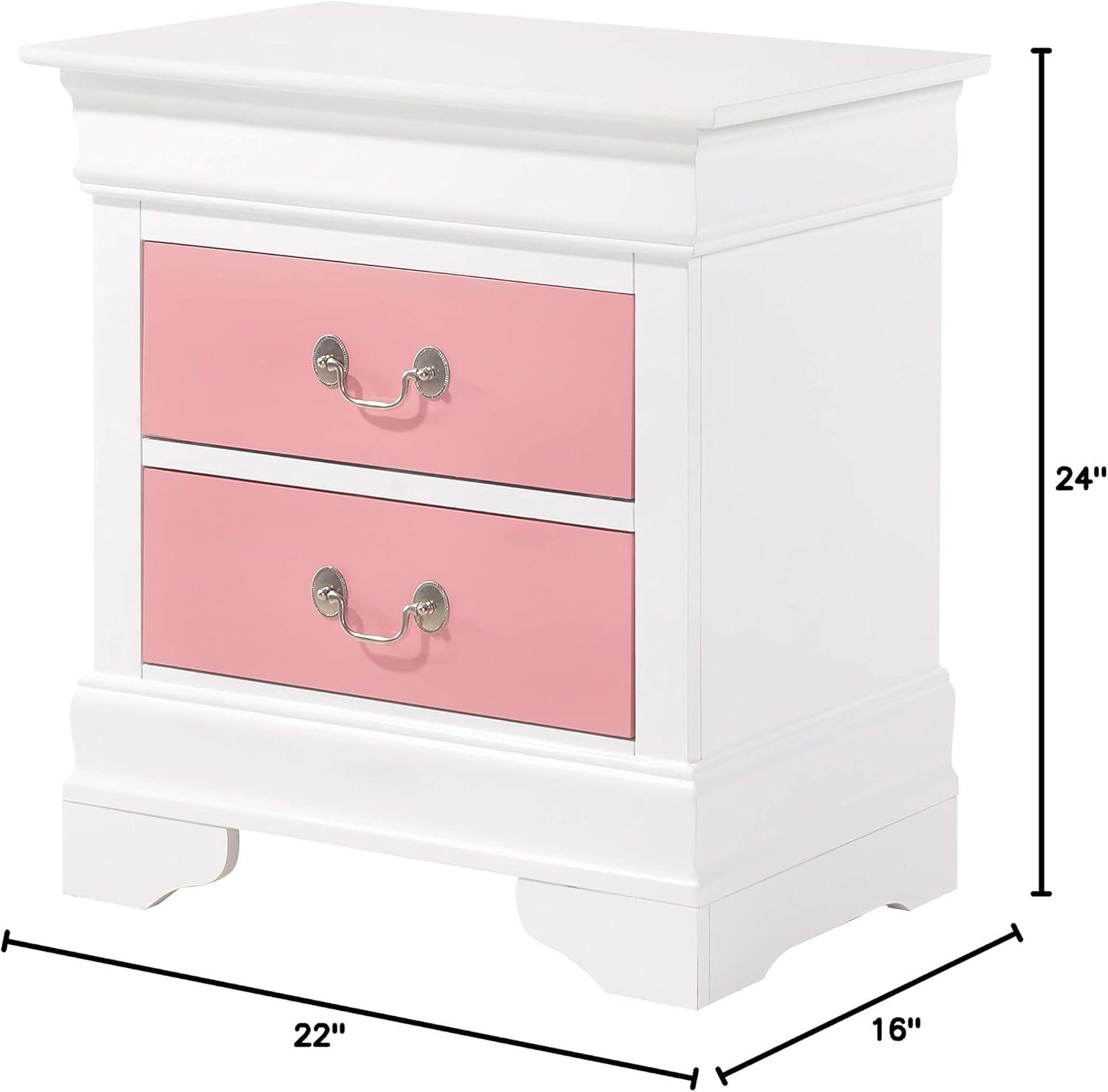 Pink and White Solid Wood 2-Drawer Nightstand