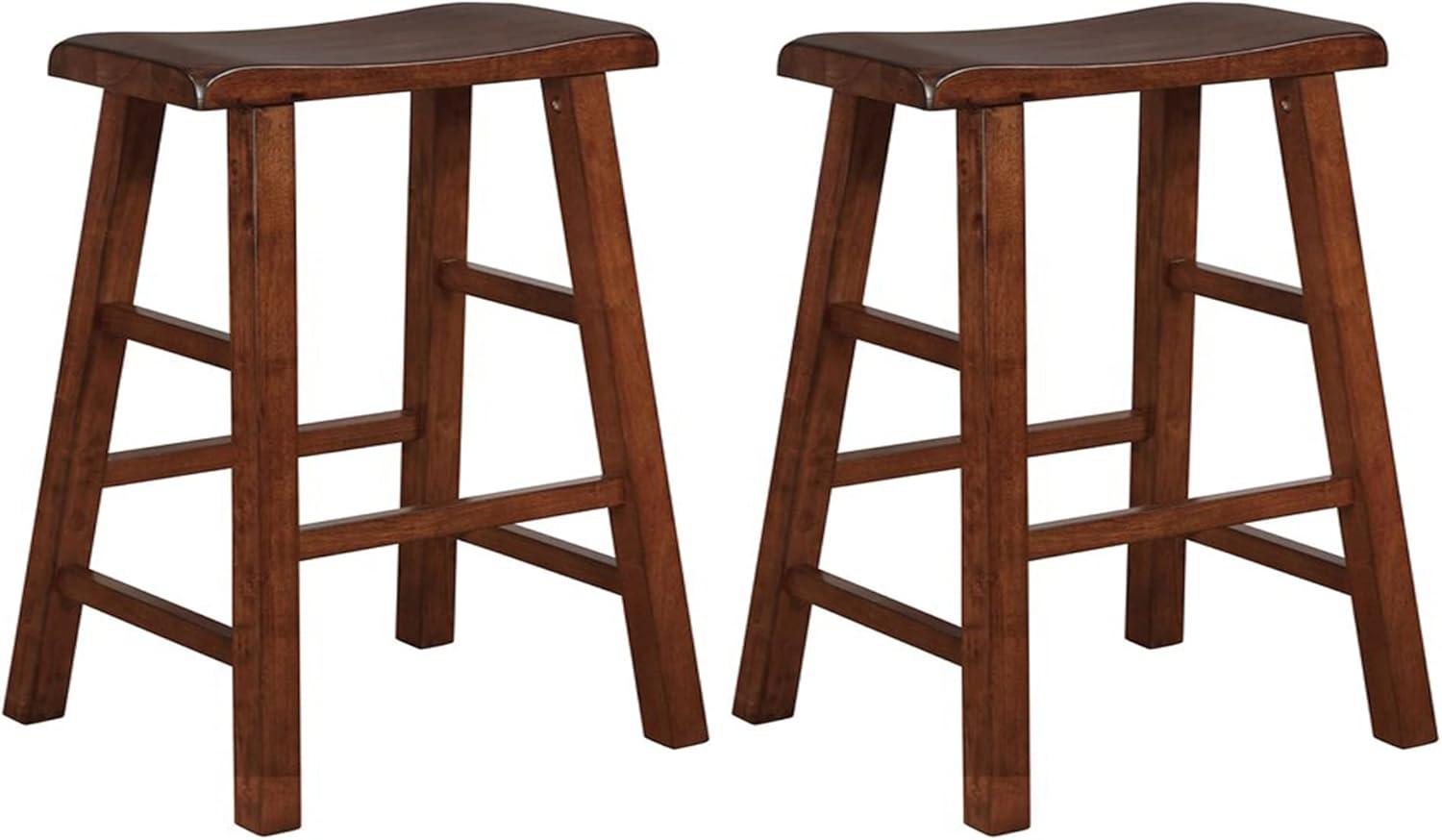 eHemco Heavy-Duty Solid Wood Saddle Seat Kitchen Counter Height Barstools, 24 Inches, Walnut, Set of 2