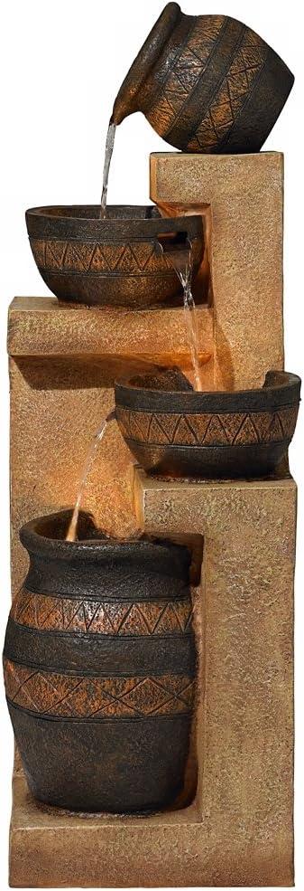 John Timberland Stoneware Bowl and Jar Rustic Cascading Outdoor Floor Water Fountain with LED Light 46" for Yard Garden Patio Home Deck Porch Exterior