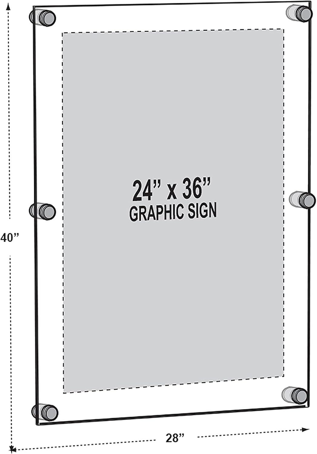 Azar Displays Floating Acrylic Wall Frame with Silver Stand Off Caps: 24" x 36" Graphic Size, Overall Frame Size: 28" x 40"