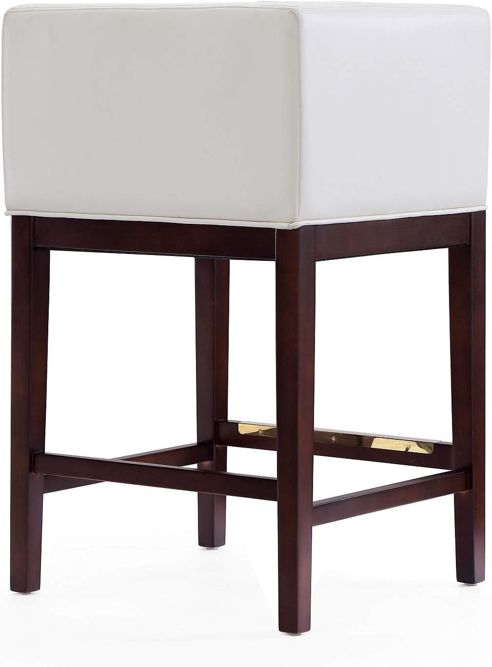 Set of 2 Kingsley Upholstered Beech Wood Counter Height Barstools Ivory - Manhattan Comfort: Faux Leather, Low Back, Armrests
