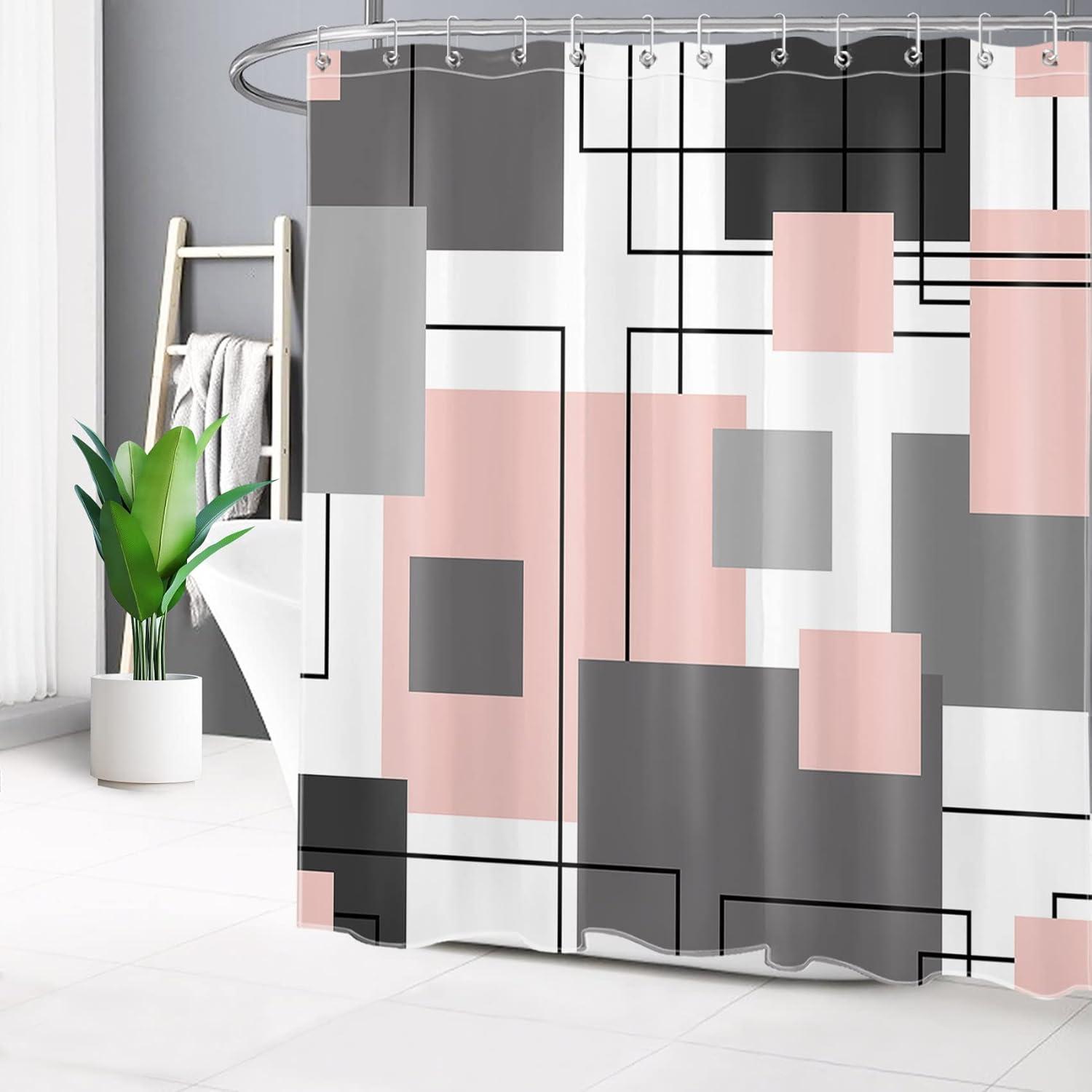 Brayden Studio® Black And White Geometric Shower Curtain Decoration, Polyester Fabric Bathroom Decorative Shower Curtain, Gray