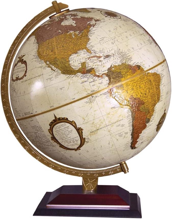 Andorra 12" Desktop World Globe, Raised Relief, Up-to-Date Cartography, Made in USA (Antique Ocean with Bronze Metallic Continents)