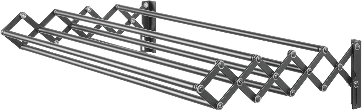 mDesign Steel Wall Mount Accordion Expandable Clothes Air Drying Rack -  Gray