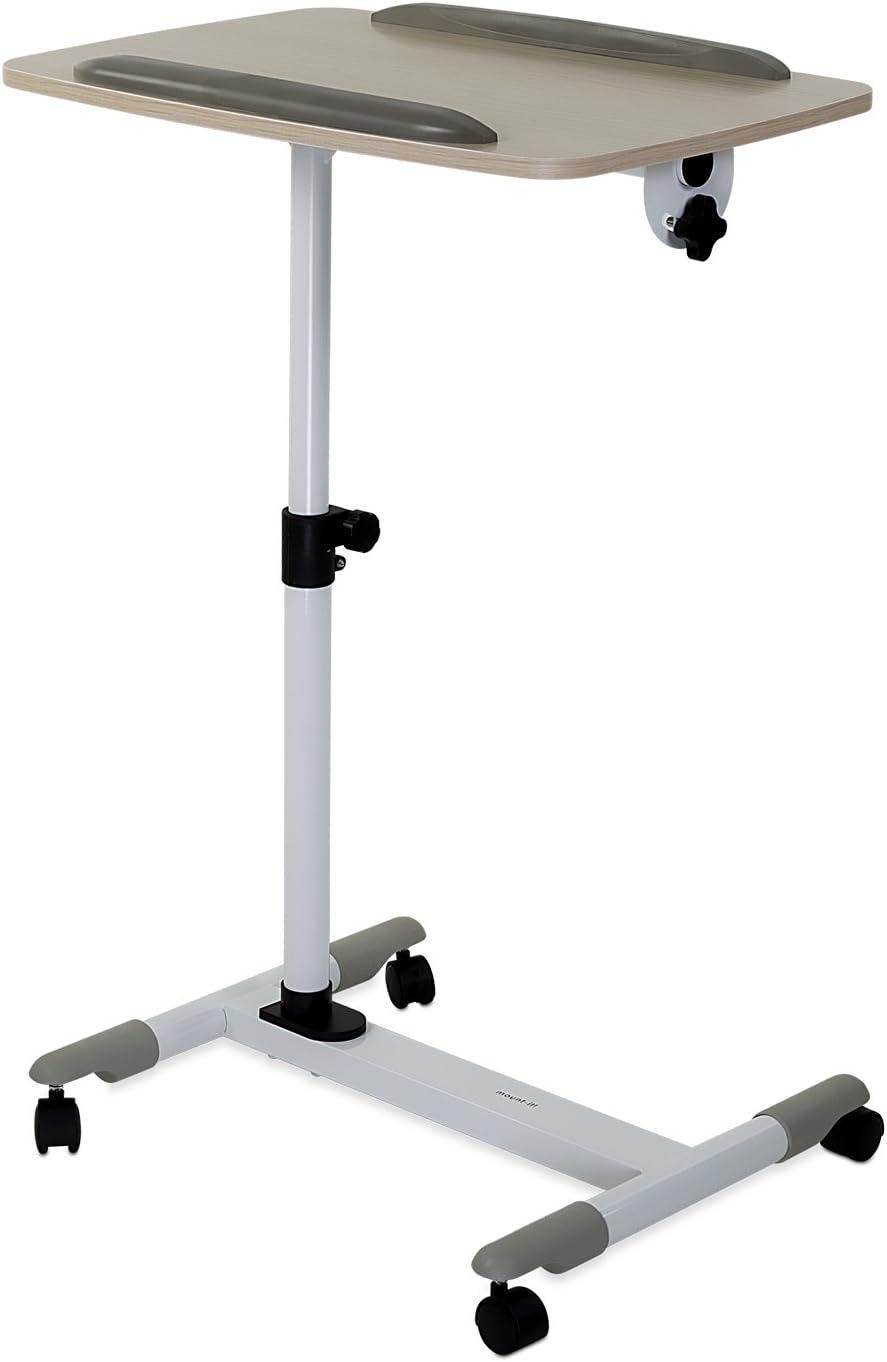 Mount-It! Rolling Mobile Standing Desk - Small Rolling Desk for Laptop, Over Bed Hospital Medical Tray, Projector Stand, Mobile Music Stand, Height Adjustable Tilting Wood with Lockable Wheels