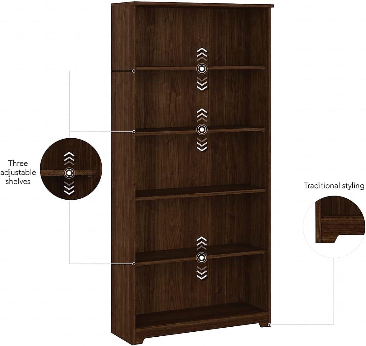 Cabot Tall 5 Shelf Bookcase in Modern Walnut - Engineered Wood