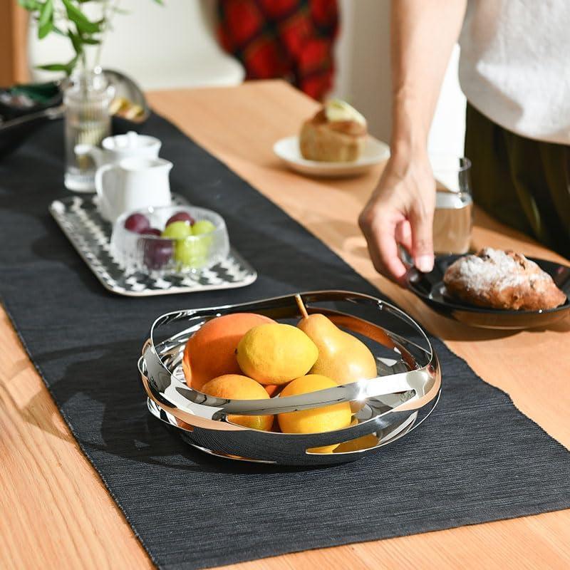 Abstract Silver Stainless Steel Bread and Fruit Basket