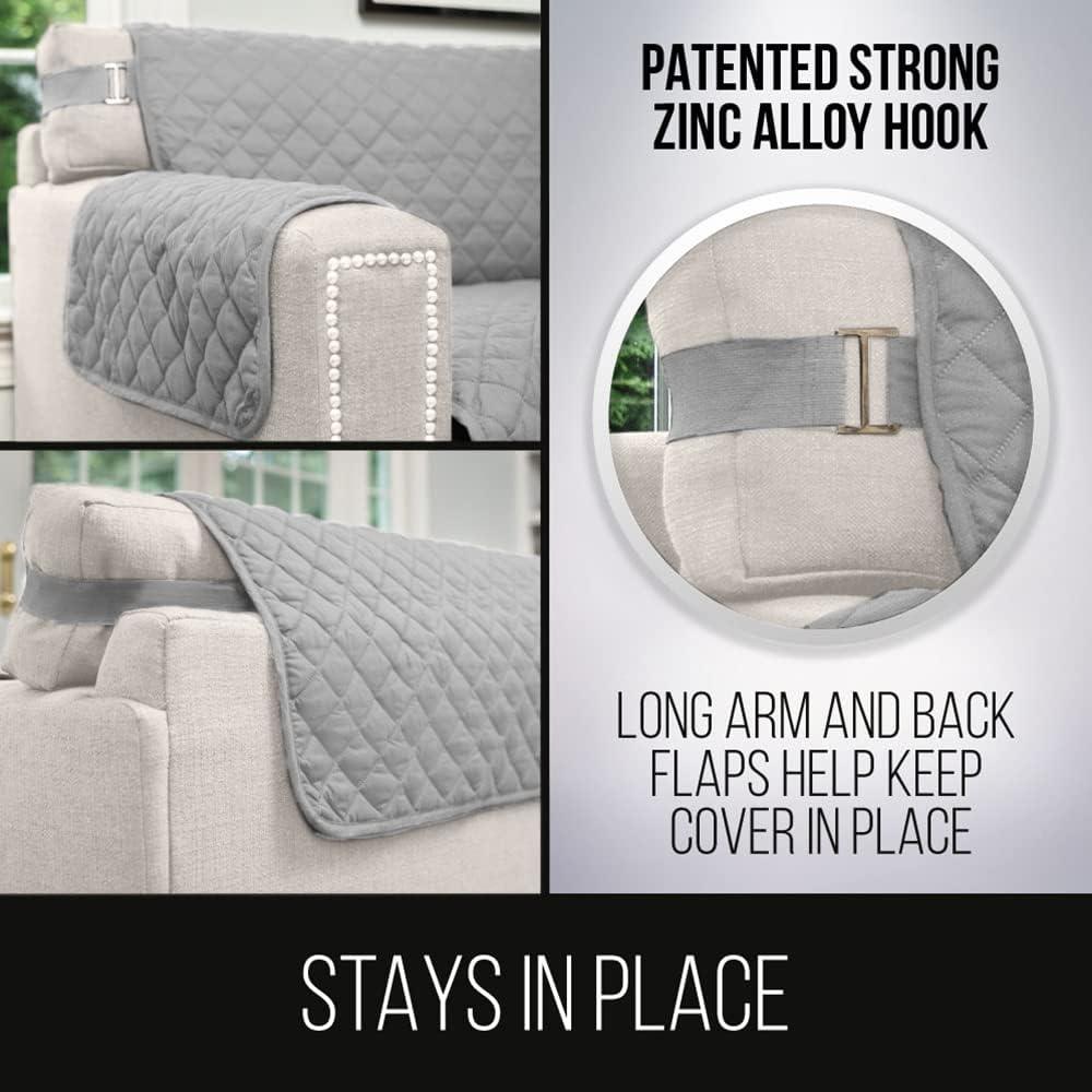 Sofa Shield Loveseat Slip Cover with Strap, Cushion Protector for 54" Seat, Light Gray Charcoal