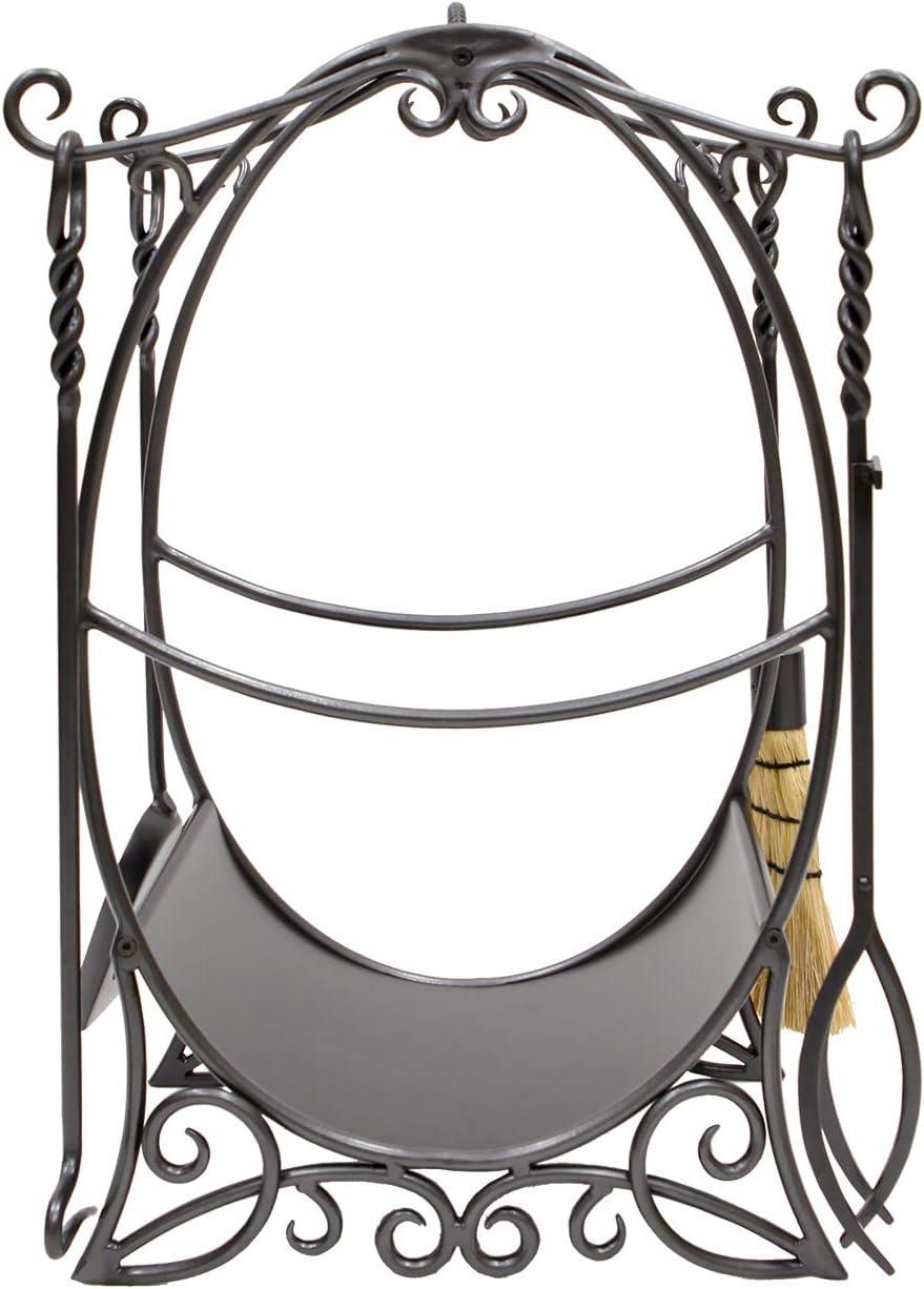 Graphite Wrought Iron Fireplace Tool Set with Wood Holder