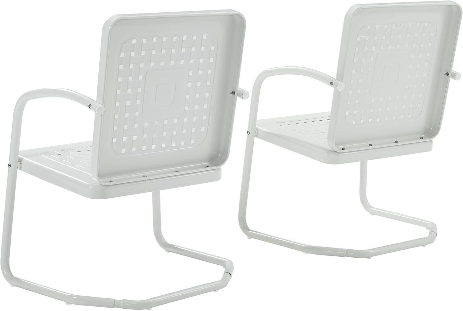 Crosley 2pk Bates Outdoor Steel Arm Chairs White: Vintage Style, Powder-Coated Finish, UV & Weather Resistant