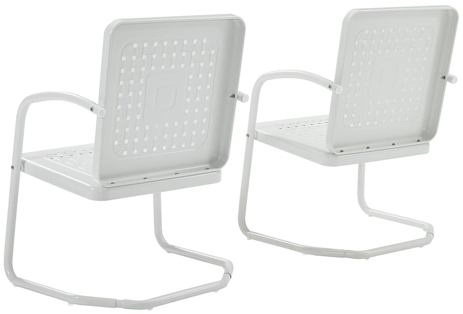 Crosley 2pk Bates Outdoor Steel Arm Chairs White: Vintage Style, Powder-Coated Finish, UV & Weather Resistant