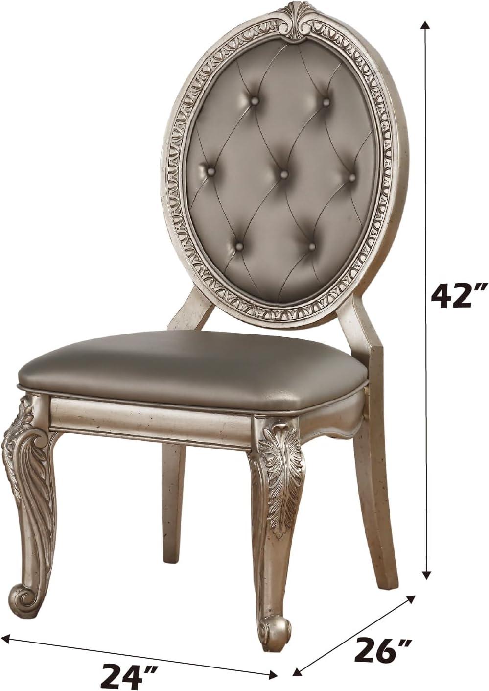 Set of 2 24" Northville PU Dining Chairs Antique Silver - Acme Furniture: Queen Anne Style, Tufted Back