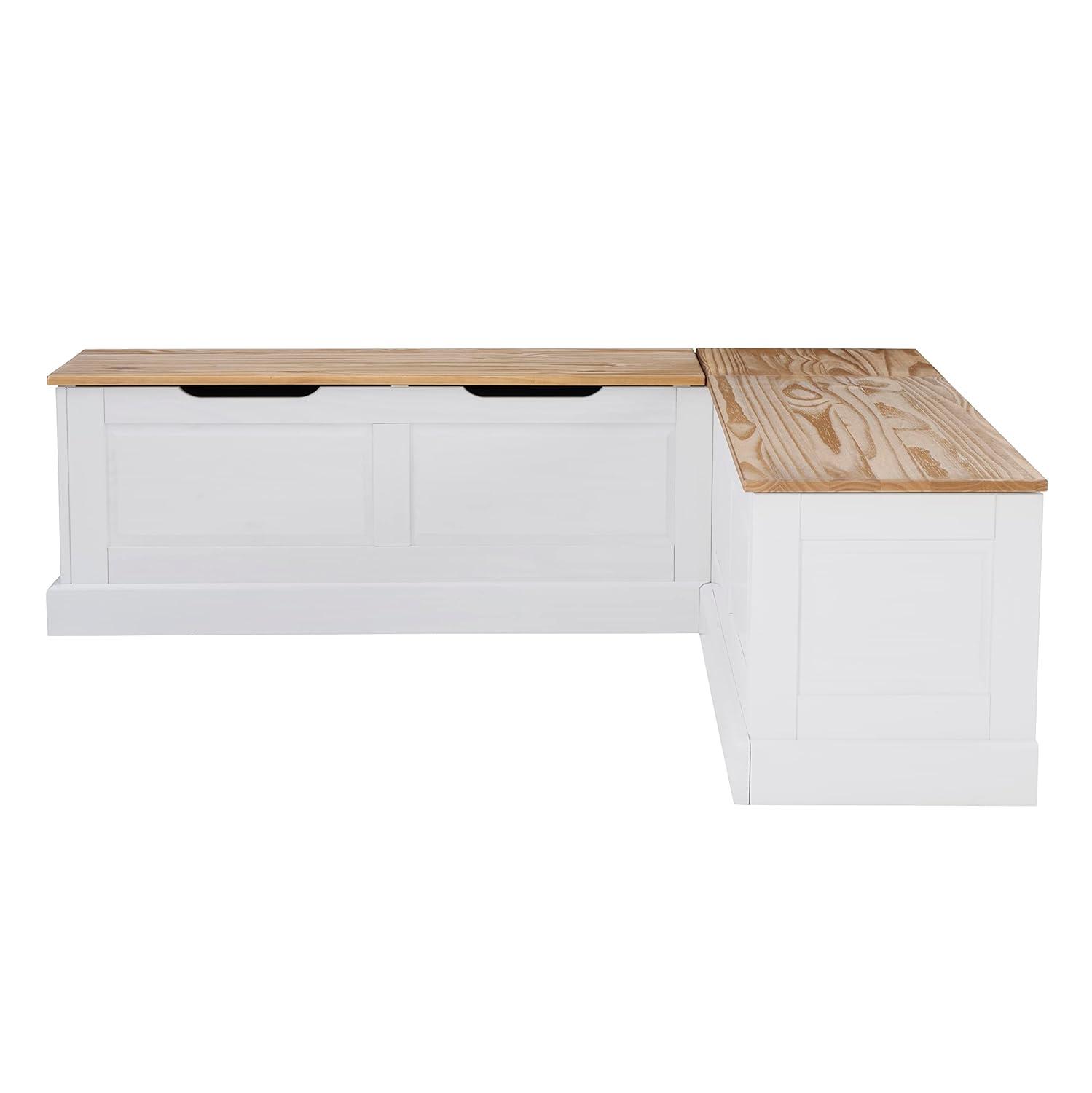 Linon Harris Natural and White Two Tone Backless Corner Breakfast Nook - Nook Only, Table is NOT Included