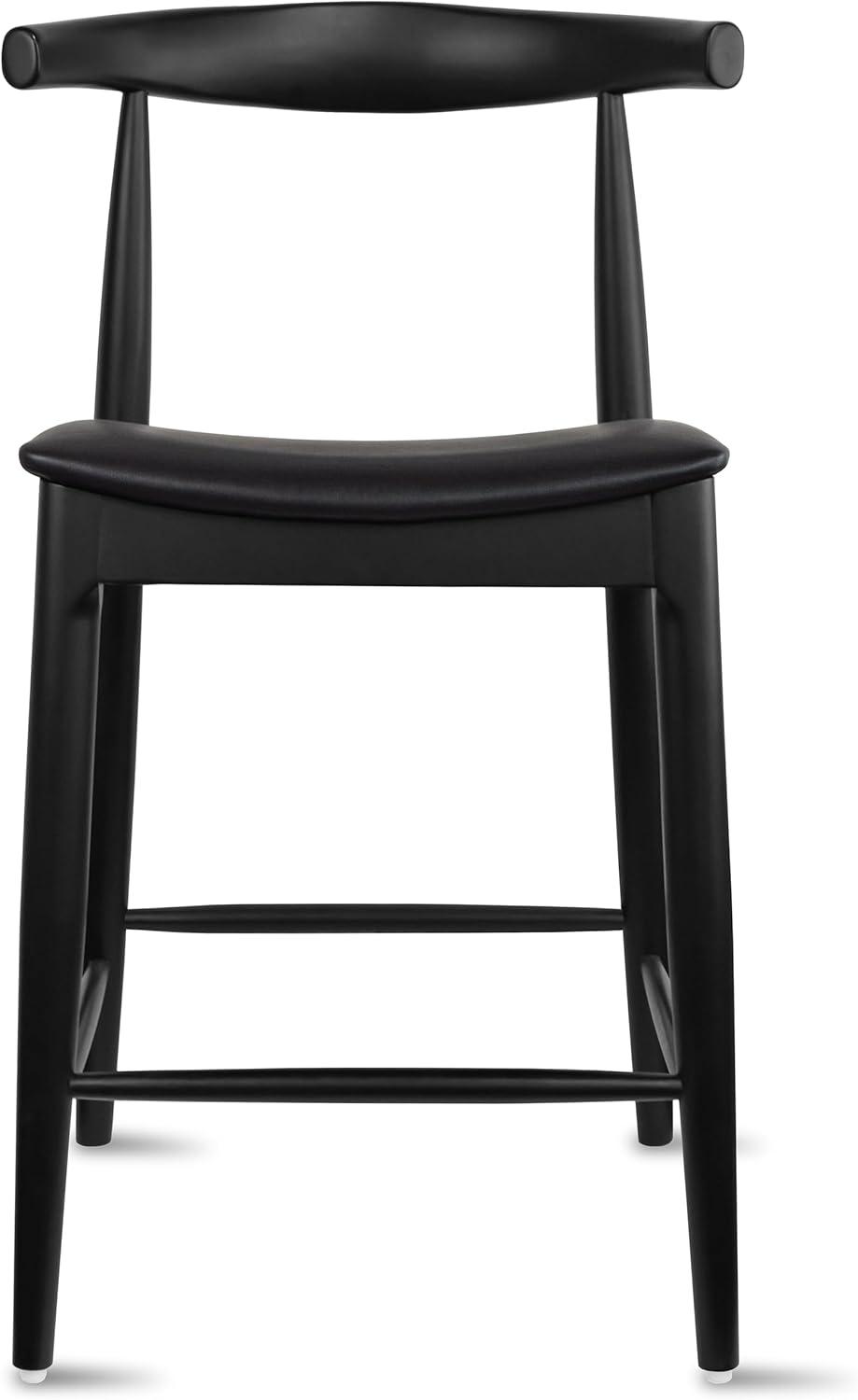 Set of 2 Black Wood Counter Stools with Faux Leather Seats