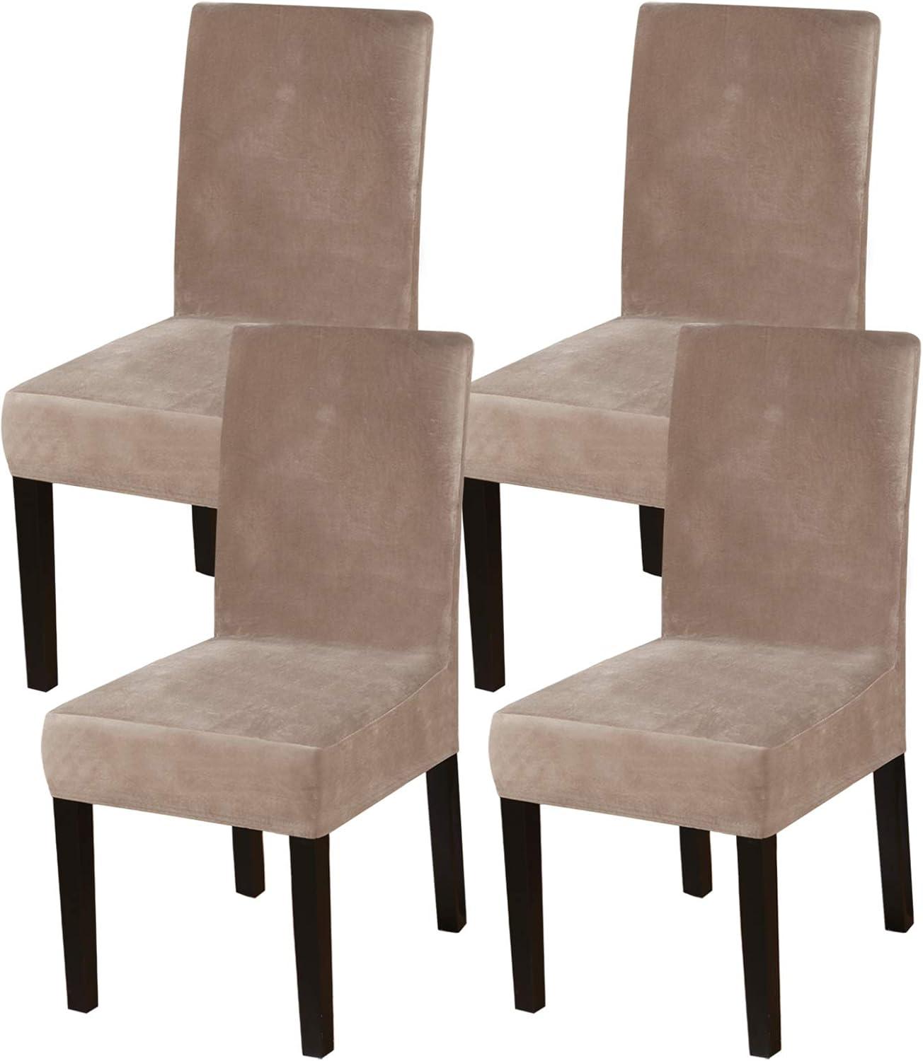 Taupe Velvet Stretch Dining Chair Covers Set of 4