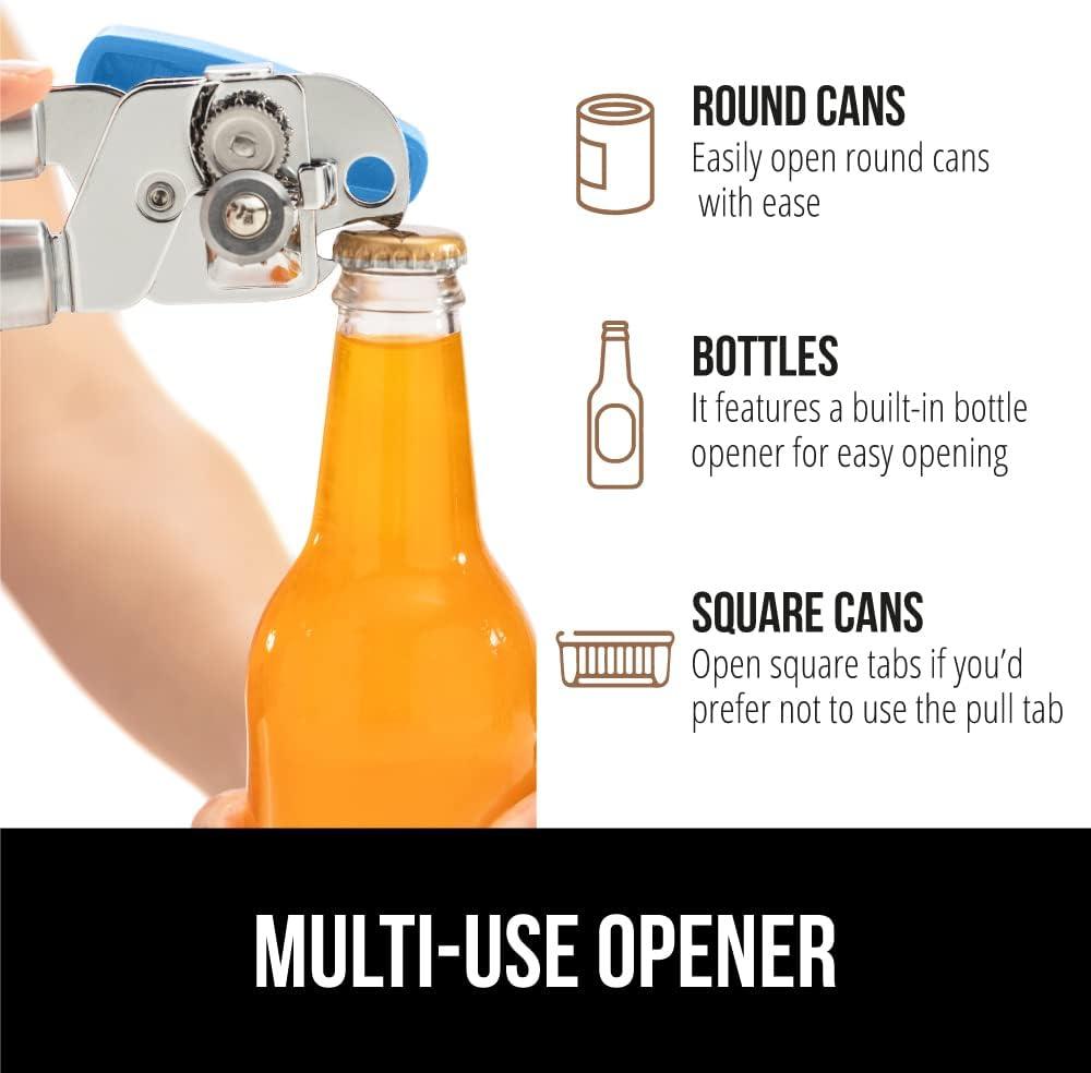 GORILLA GRIP Stainless Steel Manual Can Opener, Soft Touch Handle, Built-In Bottle Opener, Aqua