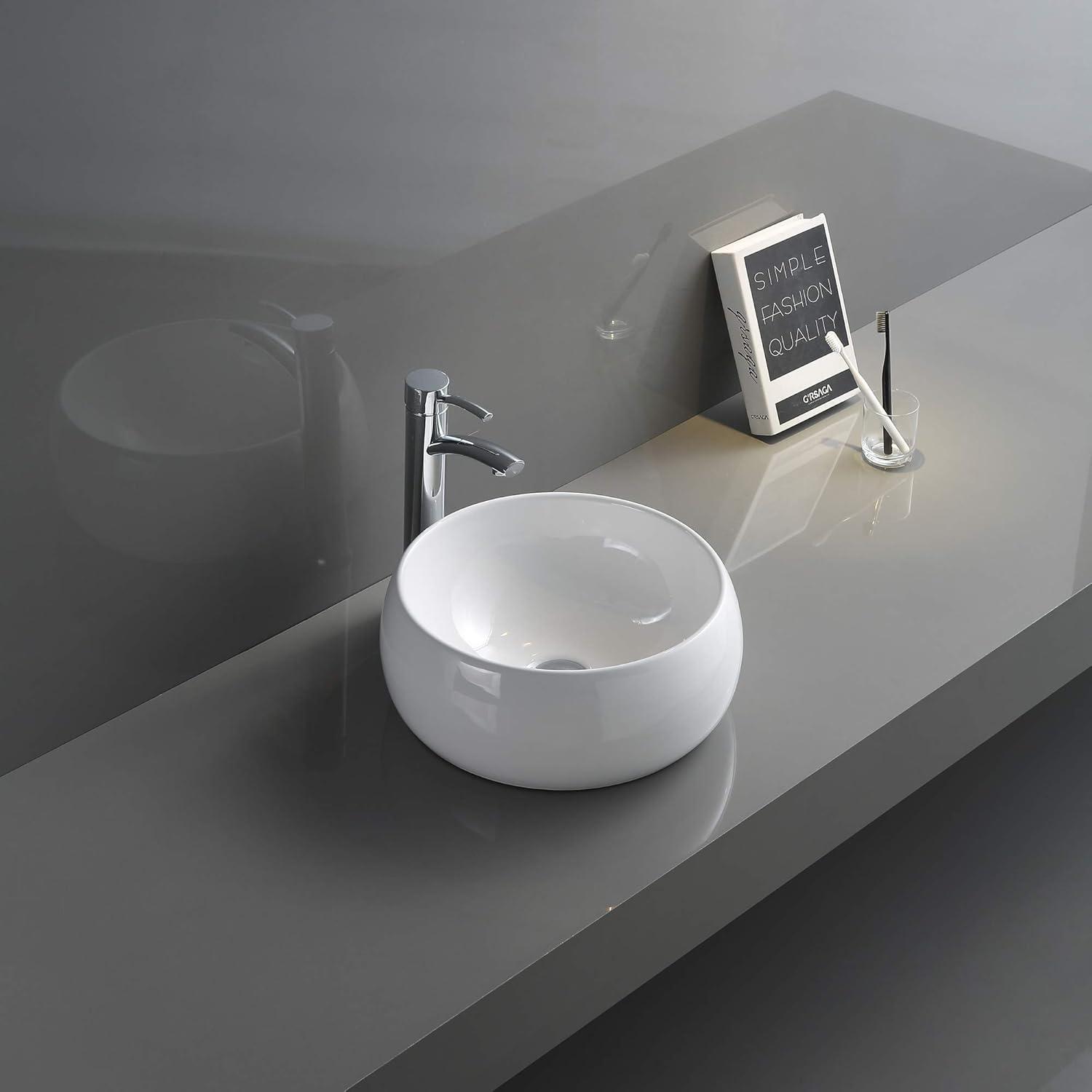 Ruvati Bathroom Vessel Sink Round White Circular Above Counter Porcelain Ceramic