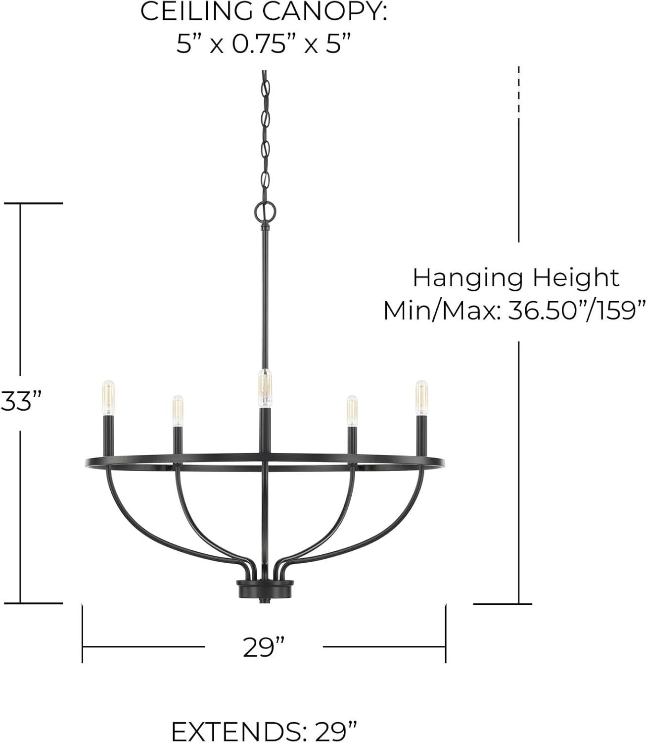 Matte Black 5-Light Industrial Candle Chandelier