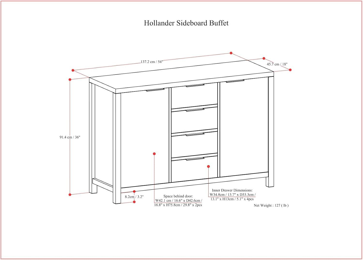 Hollander Medium Saddle Brown Solid Wood Sideboard Buffet