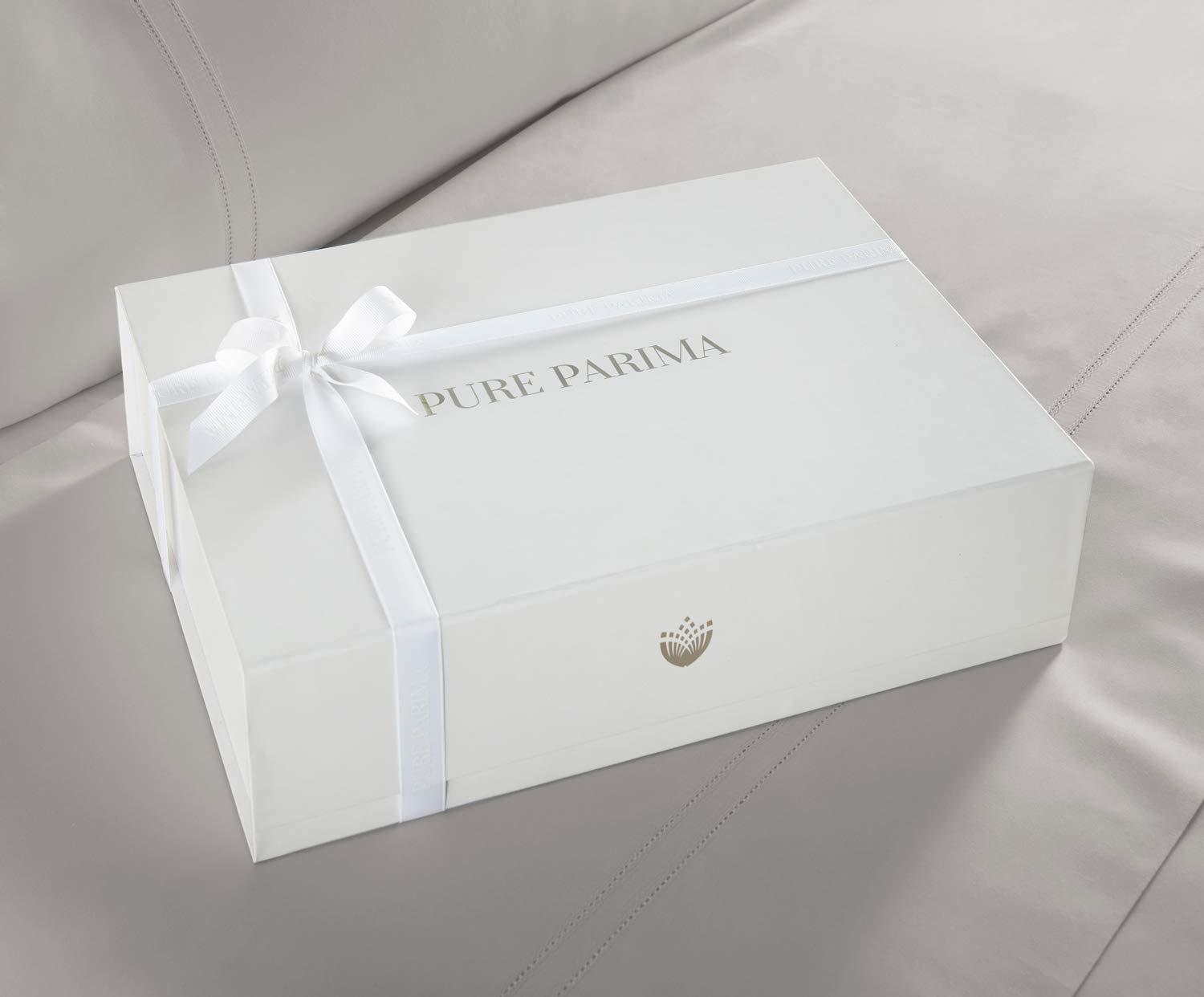 Pure Parima Luxury Duvet Cover Set 100% Certified Egyptian Cotton, Double Hem-Stitched Sateen Weave, Hidden Zipper Closure 1 Duvet Cover and 2 Pillow Shams (Linen, Queen)