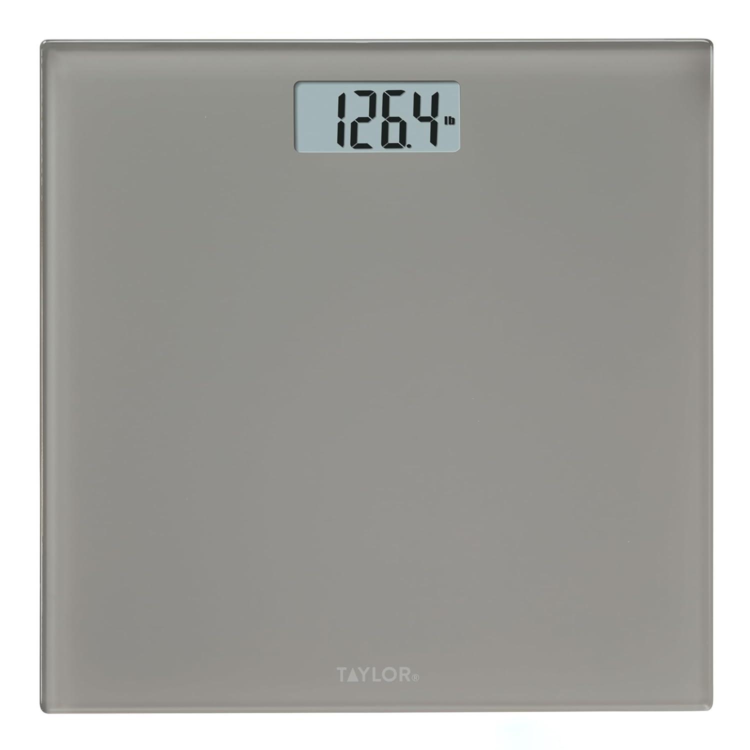 Taylor 11.0" x 11.0" Digital Glass Body Weight Scale Battery Powered, FSA HSA Eligible, 350 lb Capacity, Gray