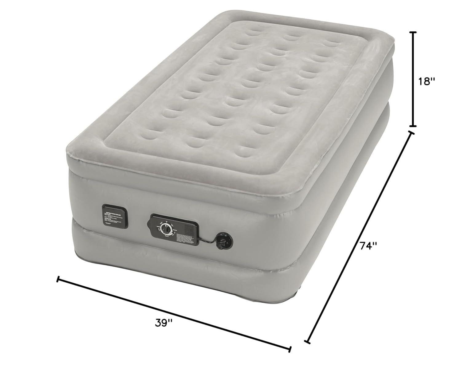Insta-bed 18" Raised Twin Air Mattress with Never Flat Ac Pump, Gray