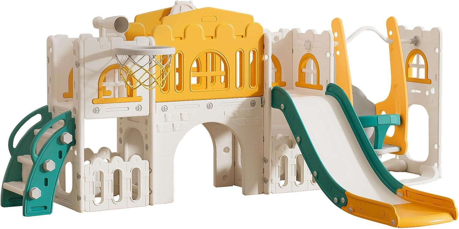 10 in 1 Toddler Slide, Age 1-3 with Swing, Basketball Hoop and Telescope, Kid Slide for Toddlers, Indoor Outdoor Playset Toddler Playground
