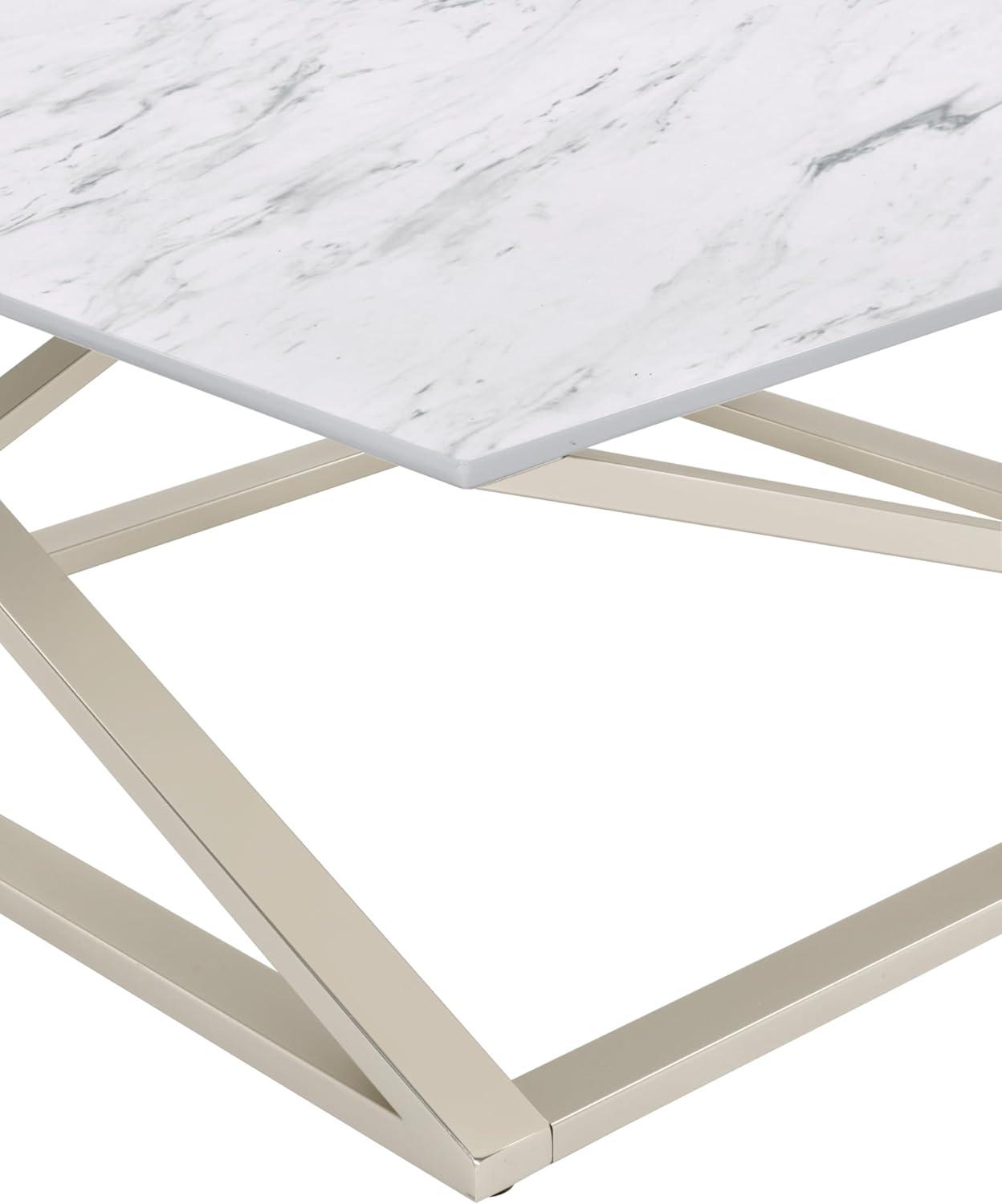 Zurich Square Cocktail Table White/Chrome - Steve Silver Co.: Faux Marble Top, Metal Base, Contemporary Design