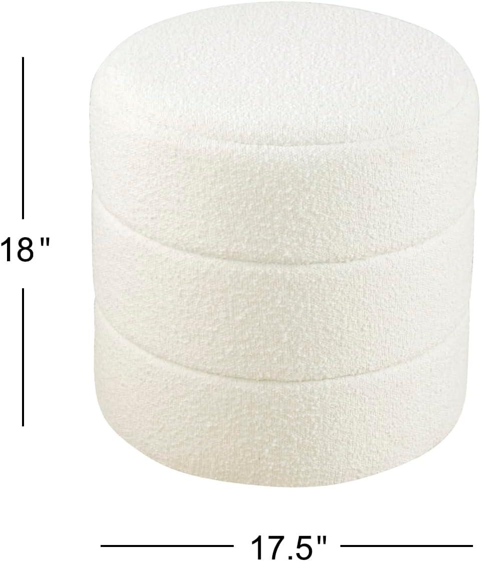 Round Upholstered Ottoman Cream Boucle - HomePop: Textured, No Assembly, 250lb Capacity