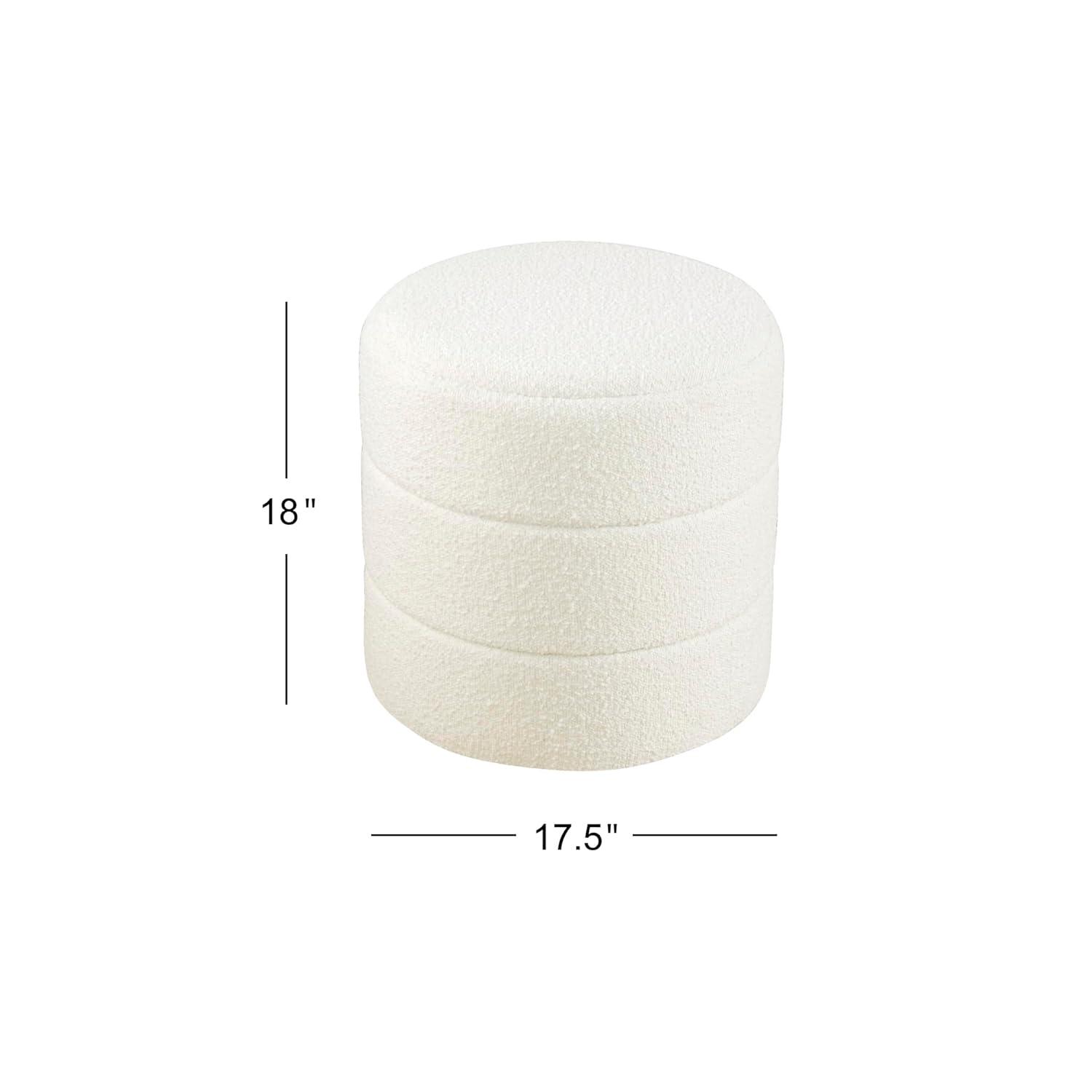 Round Upholstered Ottoman Cream Boucle - HomePop: Textured, No Assembly, 250lb Capacity