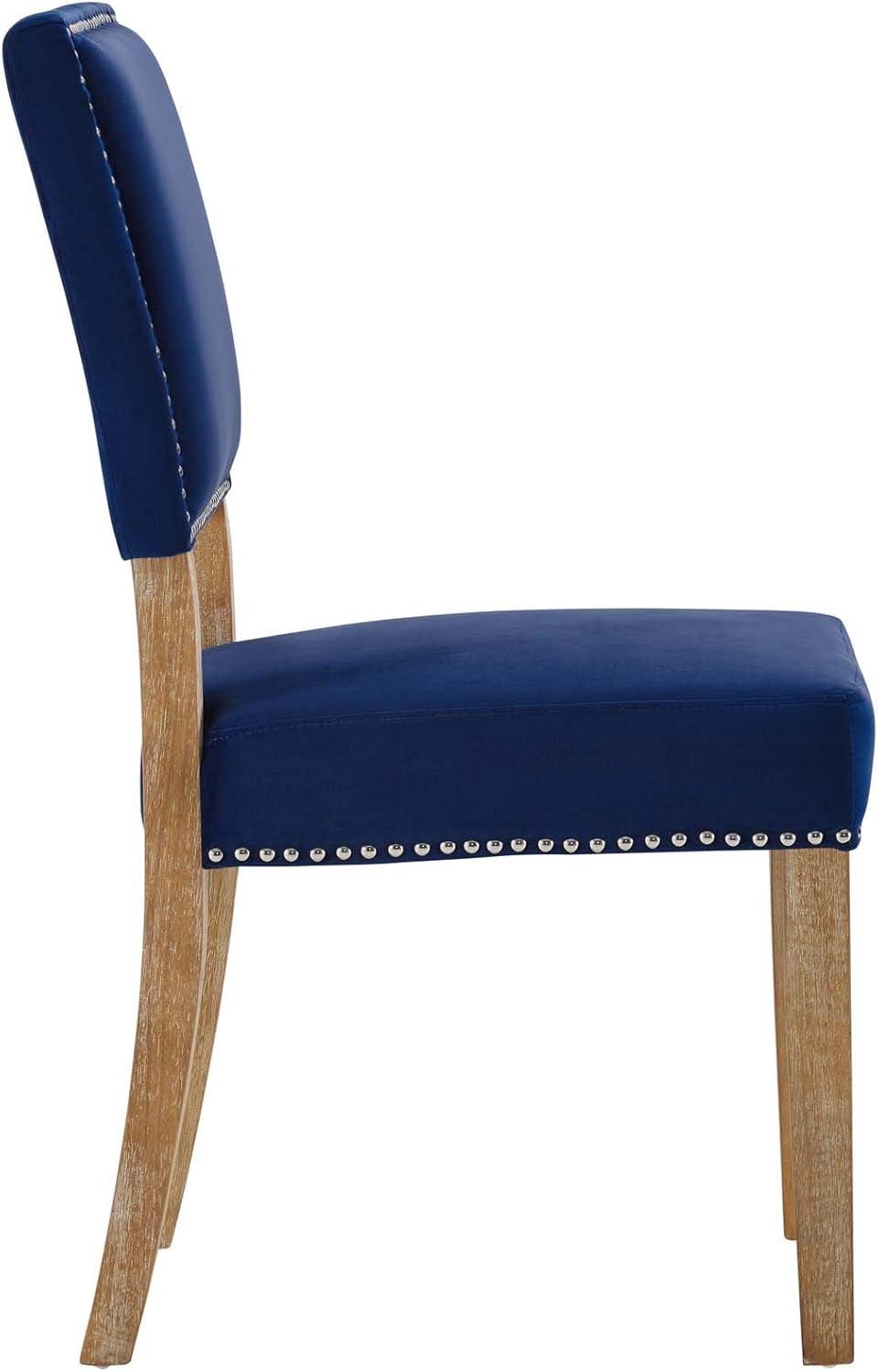 Elegant Navy Velvet Upholstered Dining Side Chair with Nailhead Trim