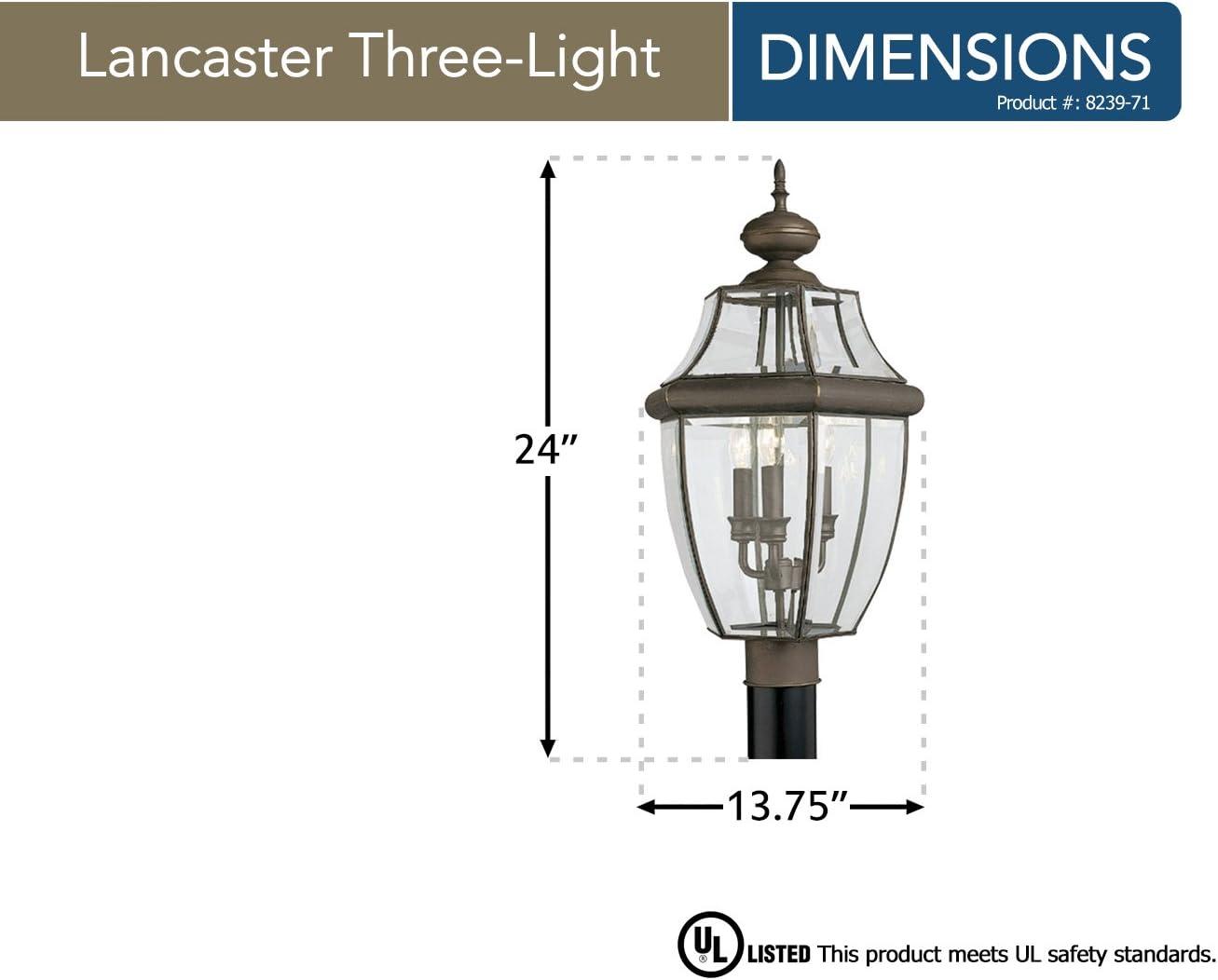 Generation Lighting 8239-71 Lancaster Traditional Three - Light Outdoor Light Post Outside Fixture, Antique Bronze Finish