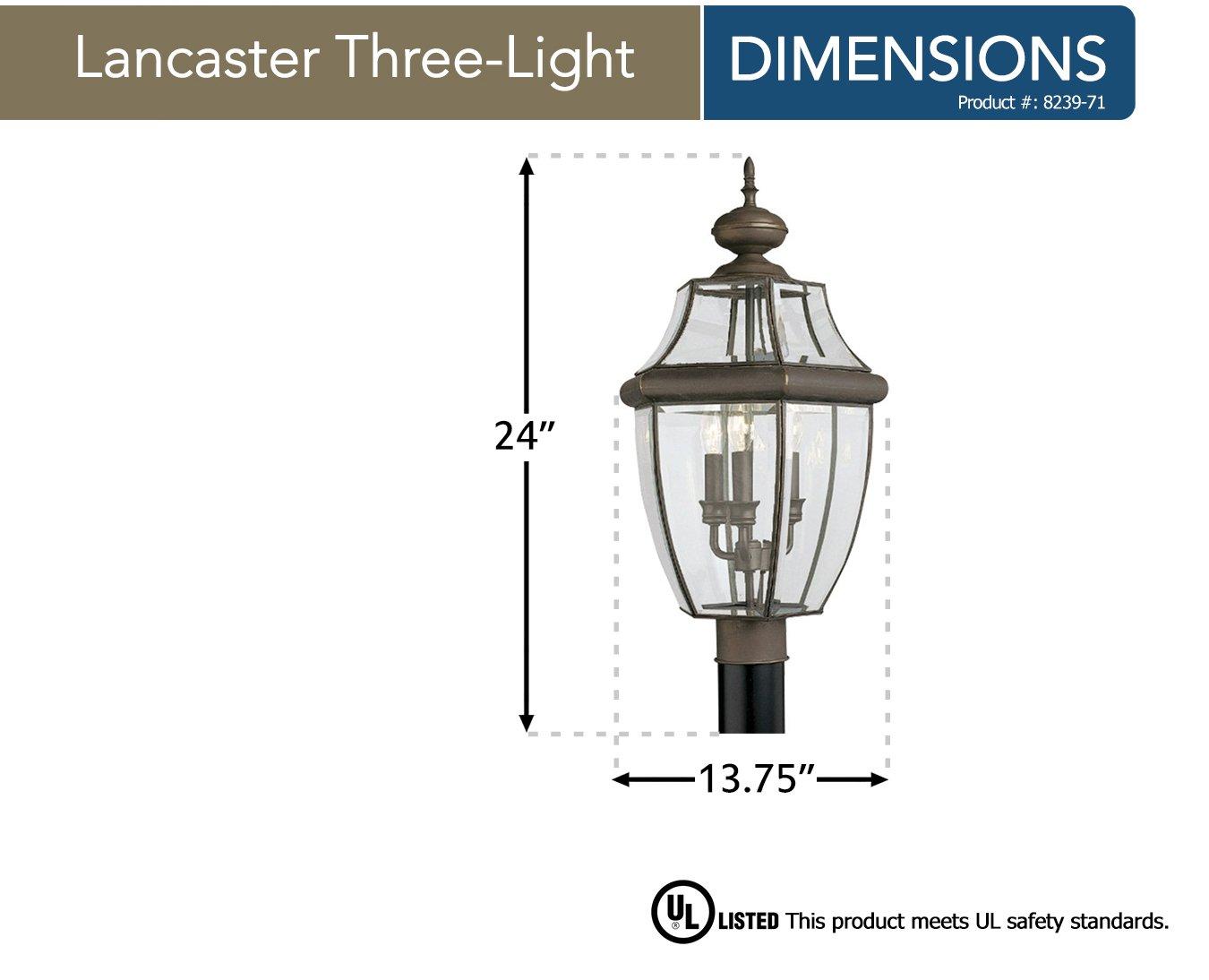 Generation Lighting 8239-71 Lancaster Traditional Three - Light Outdoor Light Post Outside Fixture, Antique Bronze Finish