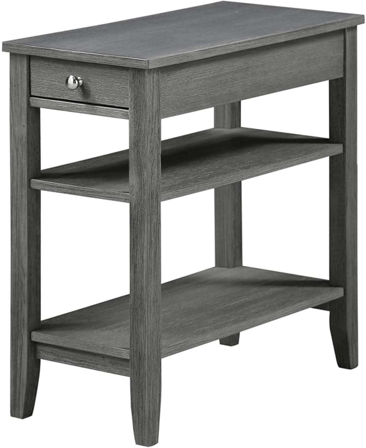 Convenience Concepts American Heritage 1 Drawer Chairside End Table with Shelves, Wirebrush Dark Gray