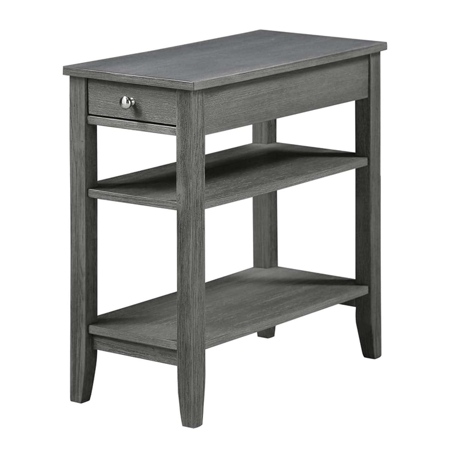 Convenience Concepts American Heritage 1 Drawer Chairside End Table with Shelves, Wirebrush Dark Gray