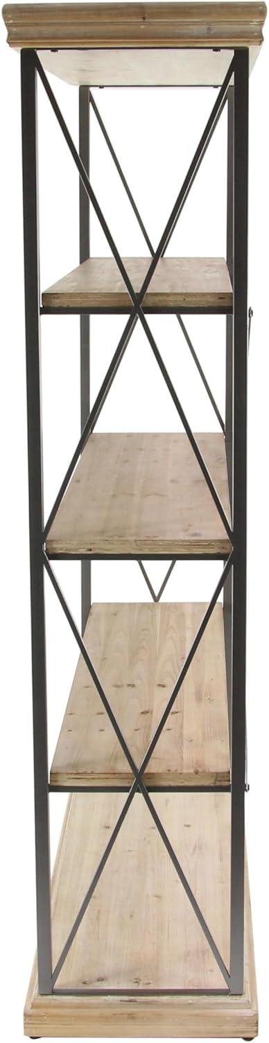 72" Farmhouse 4 Tier Shelf Brown - Olivia & May: Industrial Style Hardwood Bookcase with Storage Bins