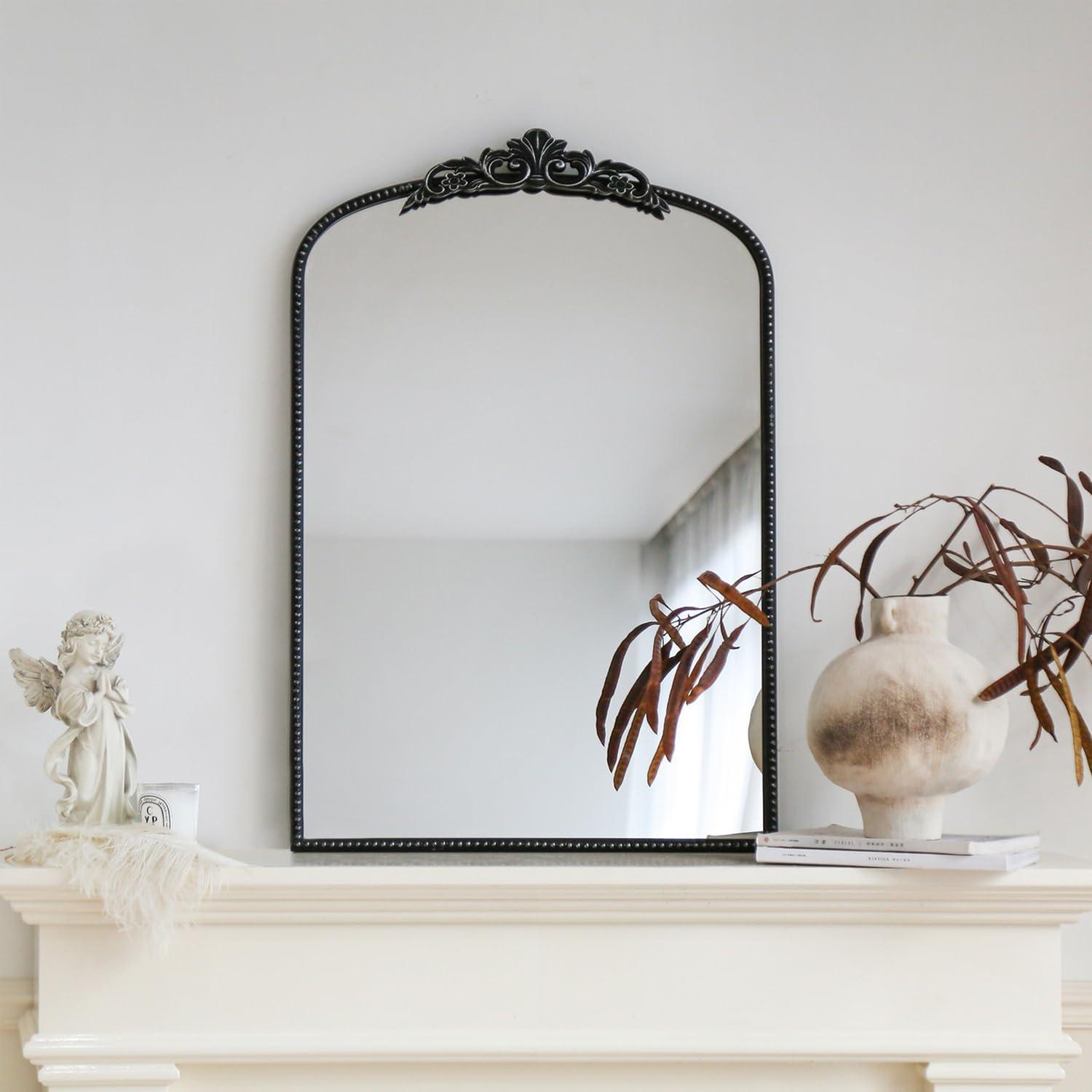 Micasso Black Vintage Wall Mirror, 24x36 Inches Black Decorative Mounted Traditional Arched Mirror for Bathroom Bedroom Living Room, Entryway, Home Wall Decor