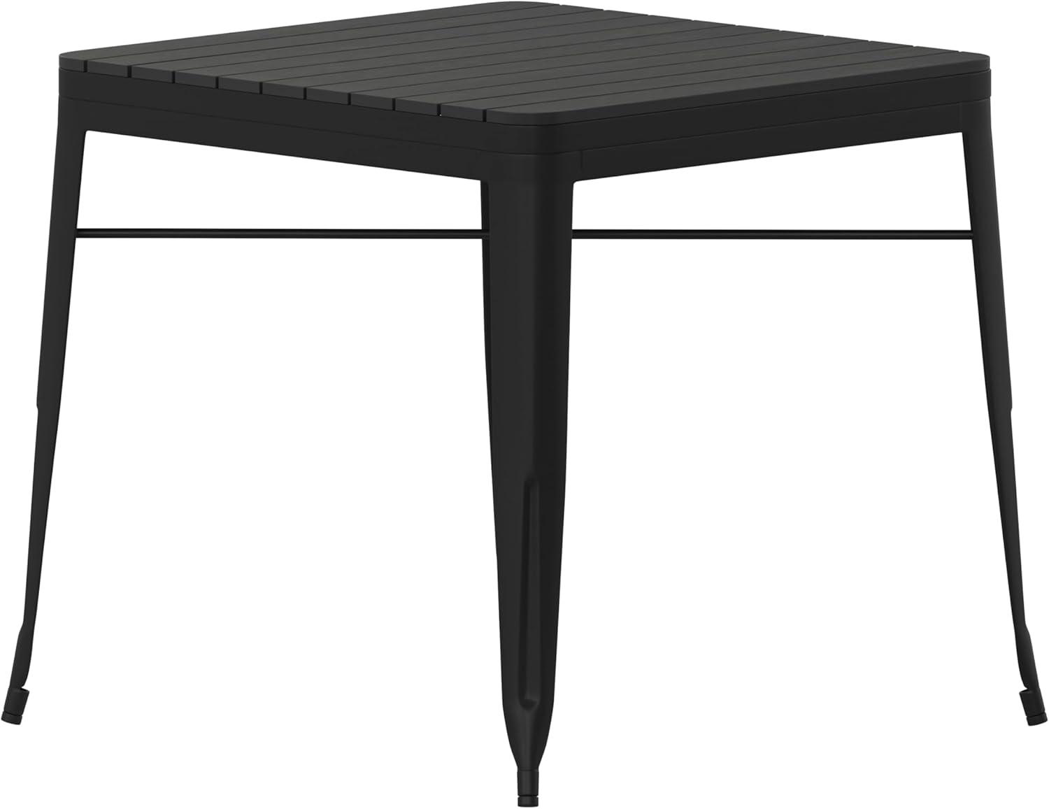 Flash Furniture Helvey 31.5" Square Commercial Grade Indoor/Outdoor Black Steel Patio Dining Table for 4 with Black Poly Resin Slatted Top