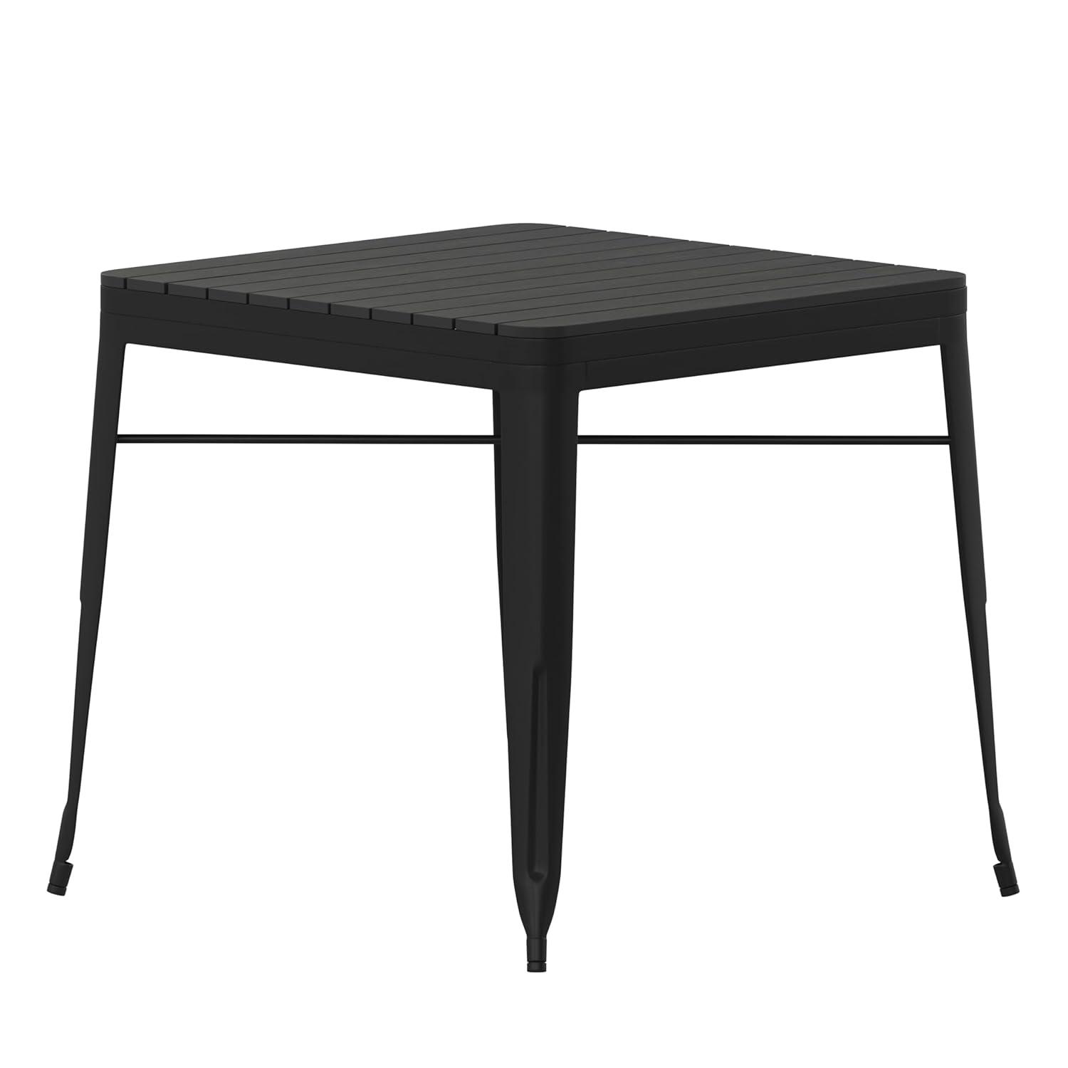 Flash Furniture Helvey 31.5" Square Commercial Grade Indoor/Outdoor Black Steel Patio Dining Table for 4 with Black Poly Resin Slatted Top