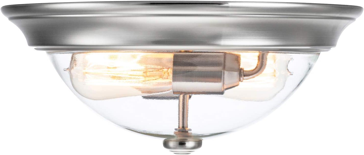 Brushed Nickel Clear Glass Drum LED Flush Mount Light