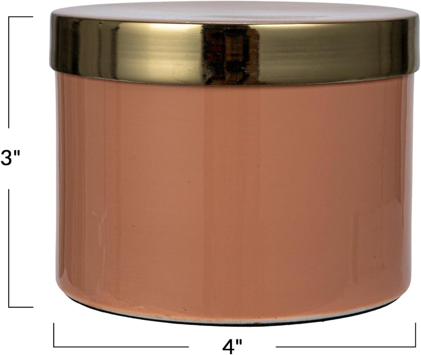 Creative Co-Op Enameled Metal Box with Shiny Interior, Pink and Gold