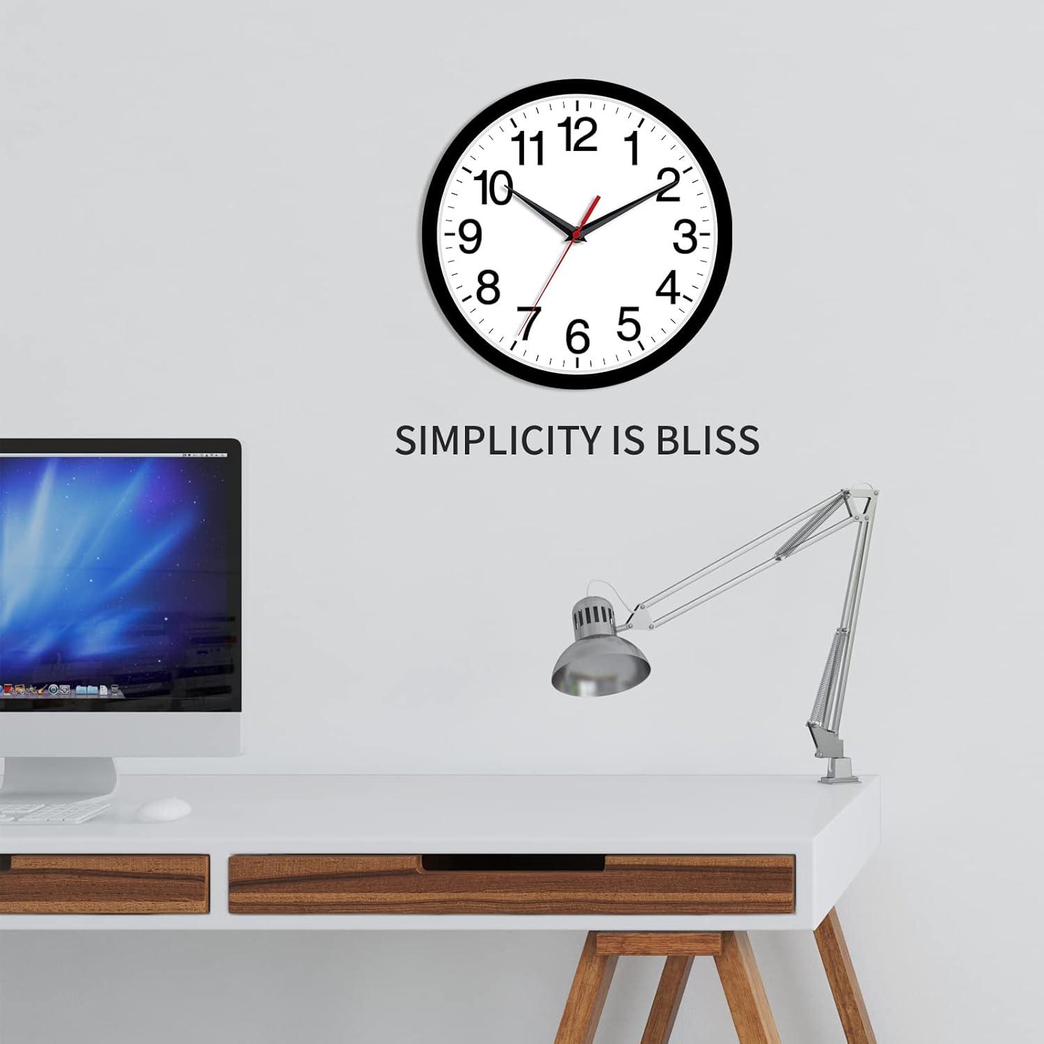 YEHOOM Wall Clock 10 Inch Silent Non-Ticking Modern Clocks Battery Operated - Analog Small Classic for Office, Home, Bathroom, Kitchen, Bedroom, School, Living Room(Black)