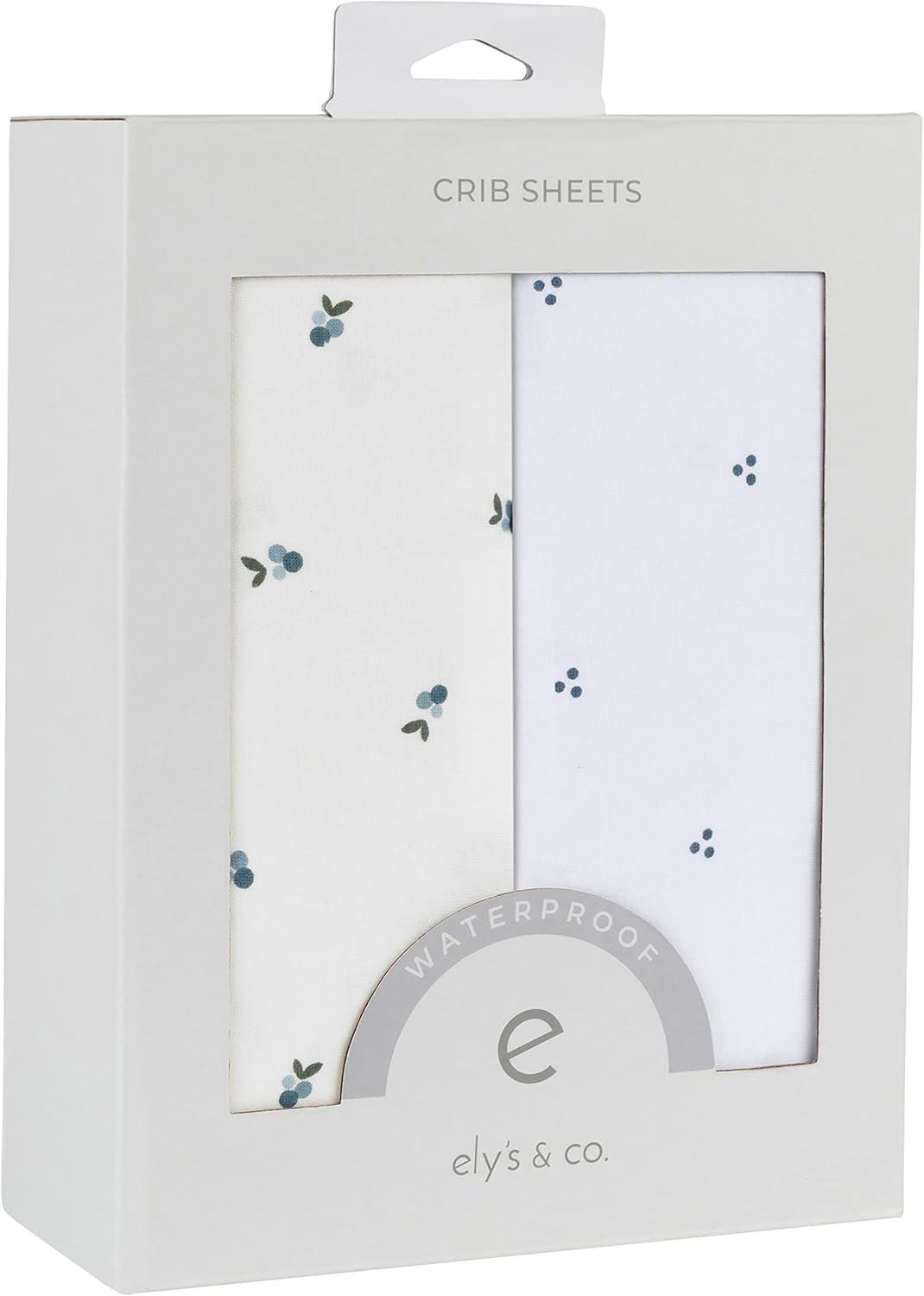Ely's & Co. Waterproof Crib Sheets -Berry and Cluster Dot Blue 2 Pack