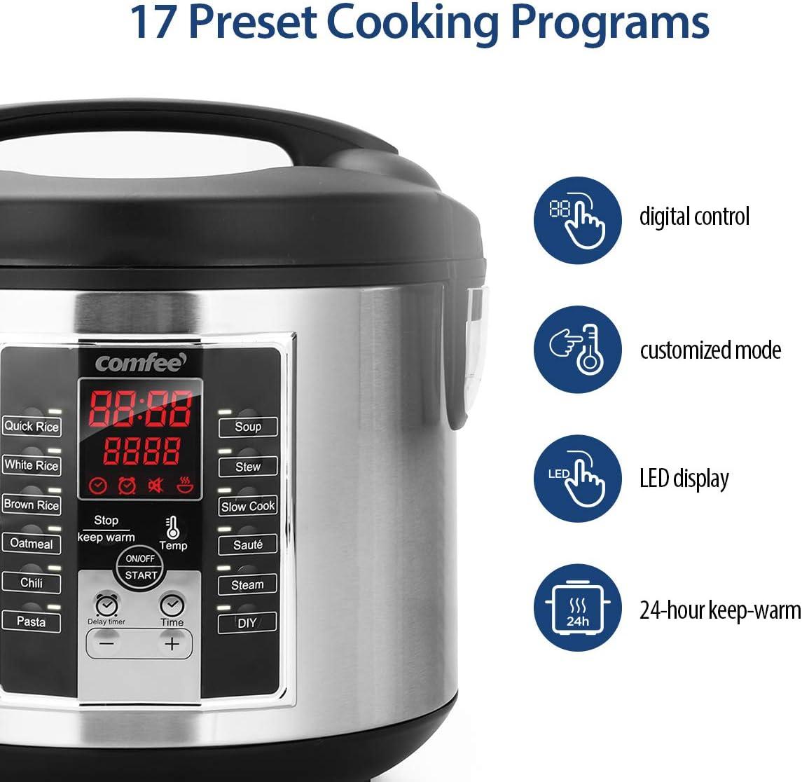 COMFEE' Rice Cooker, Slow Cooker, Steamer, Stewpot, Sauté All in One (12 Digital Cooking Programs) Multi Cooker