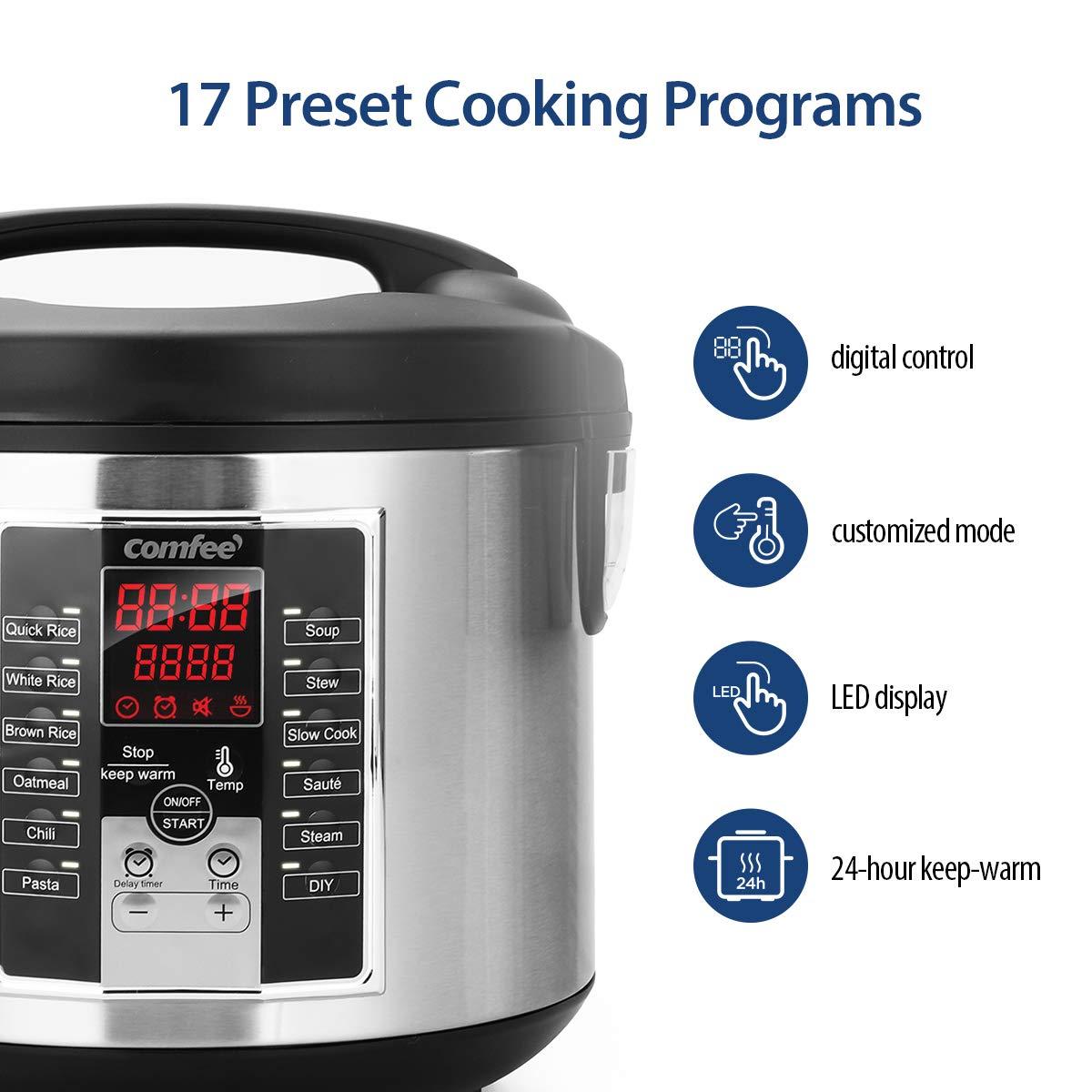COMFEE' Rice Cooker, Slow Cooker, Steamer, Stewpot, Sauté All in One (12 Digital Cooking Programs) Multi Cooker